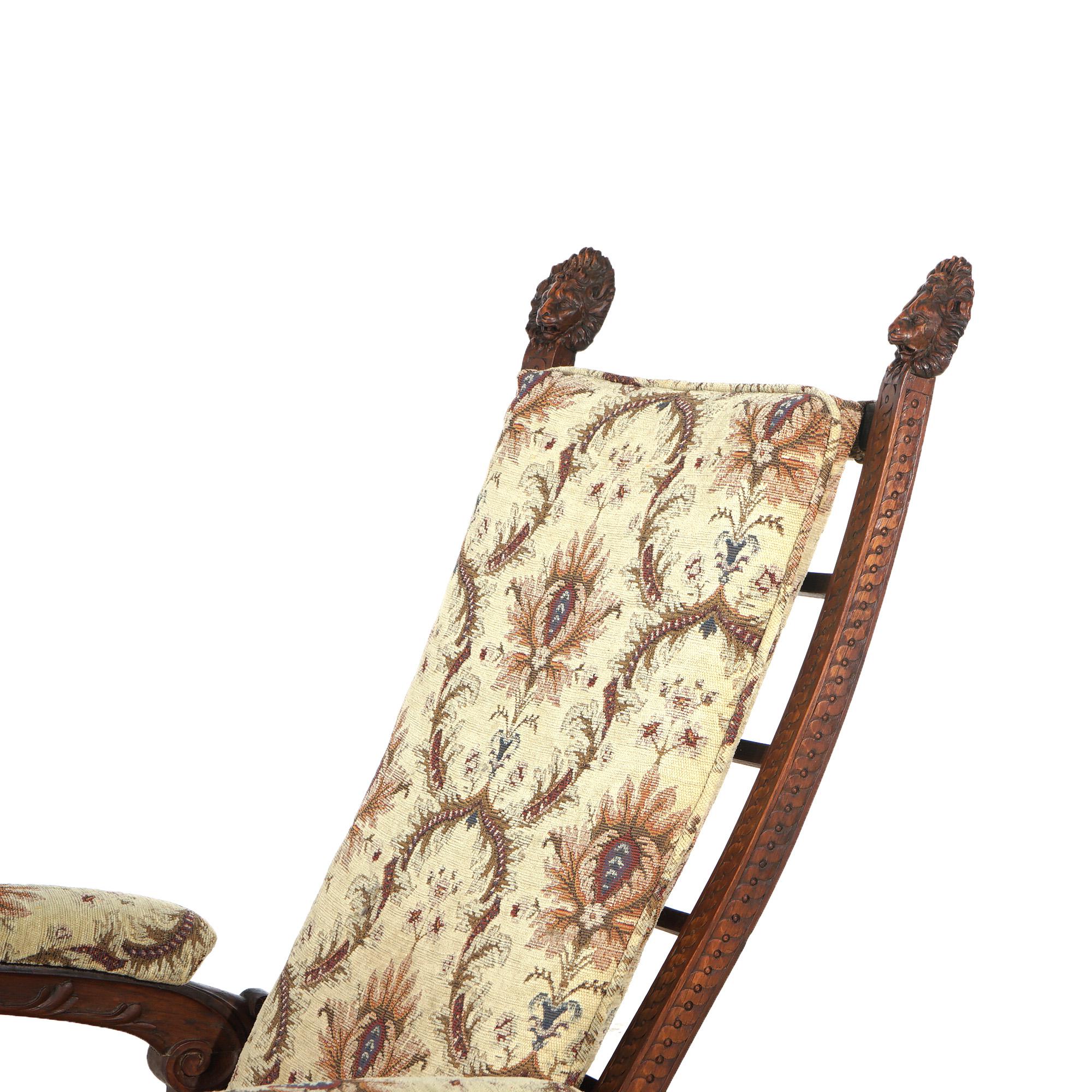 Antique Victorian Renaissance Revival Figural Carved Walnut Morris Chair C1890 For Sale 2