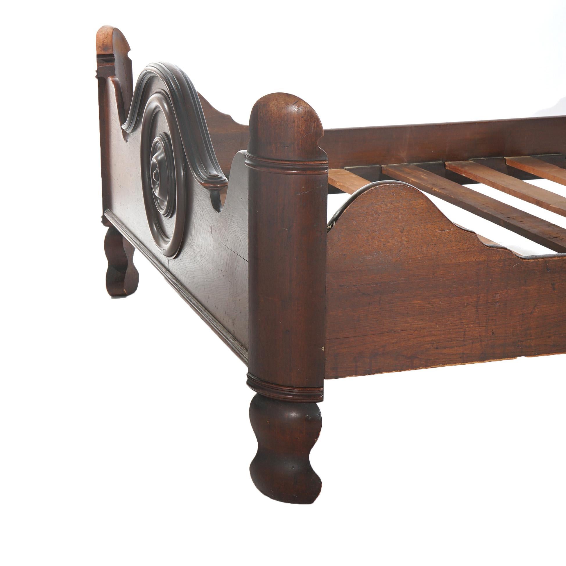 Antique Victorian Renaissance Revival Foliate Carved Walnut High Bed C1880 7