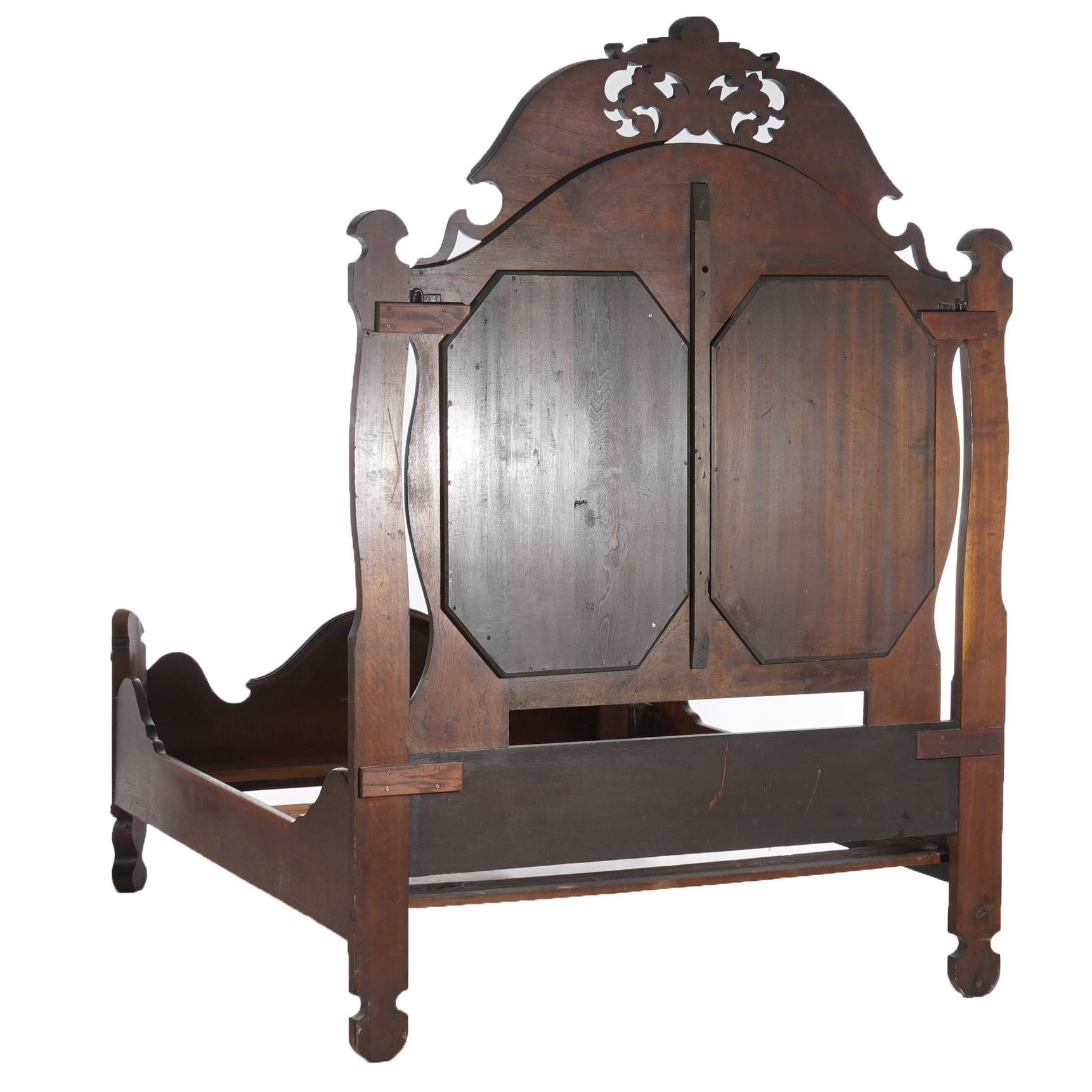 Antique Victorian Renaissance Revival Foliate Carved Walnut High Bed C1880 8