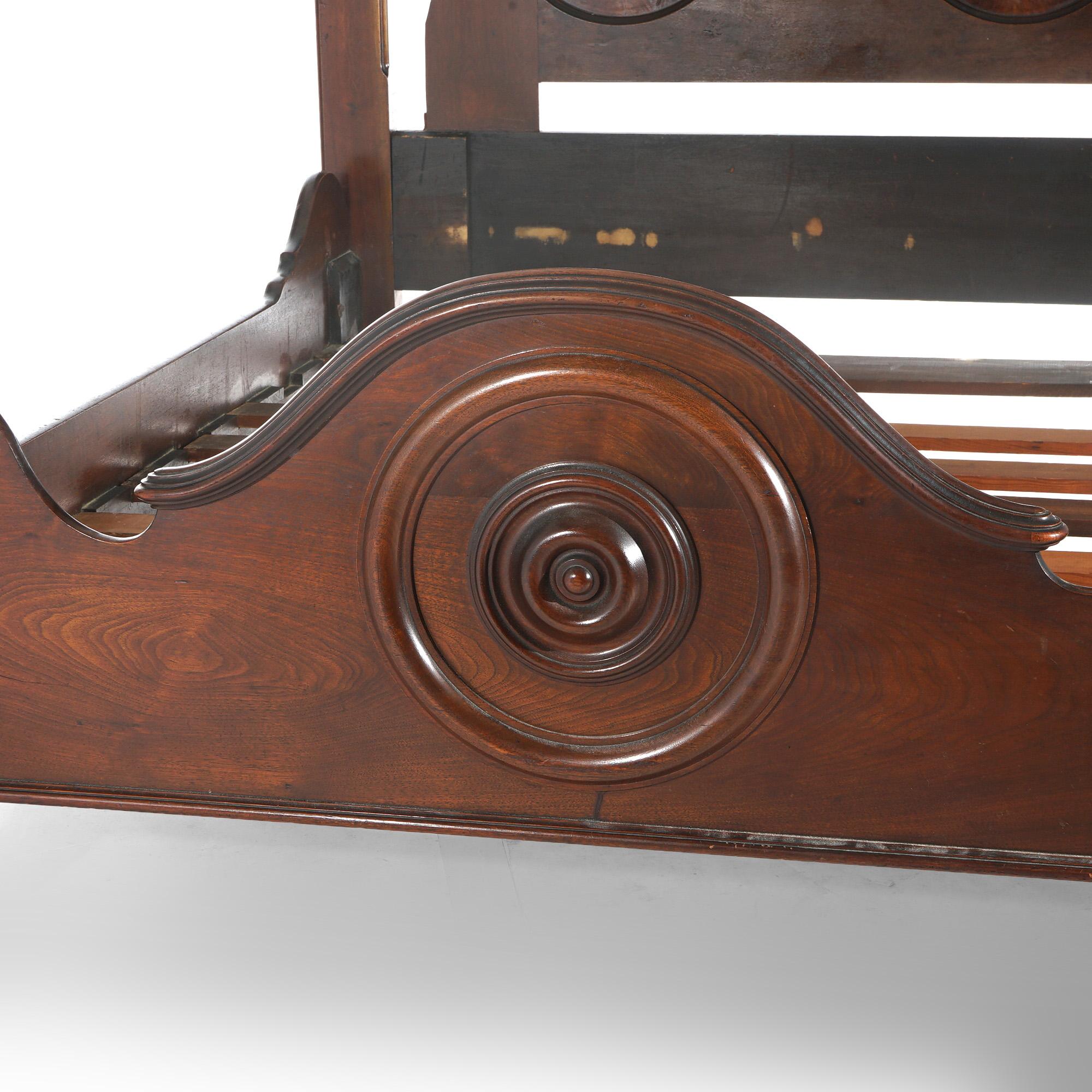Antique Victorian Renaissance Revival Foliate Carved Walnut High Bed C1880 In Good Condition In Big Flats, NY