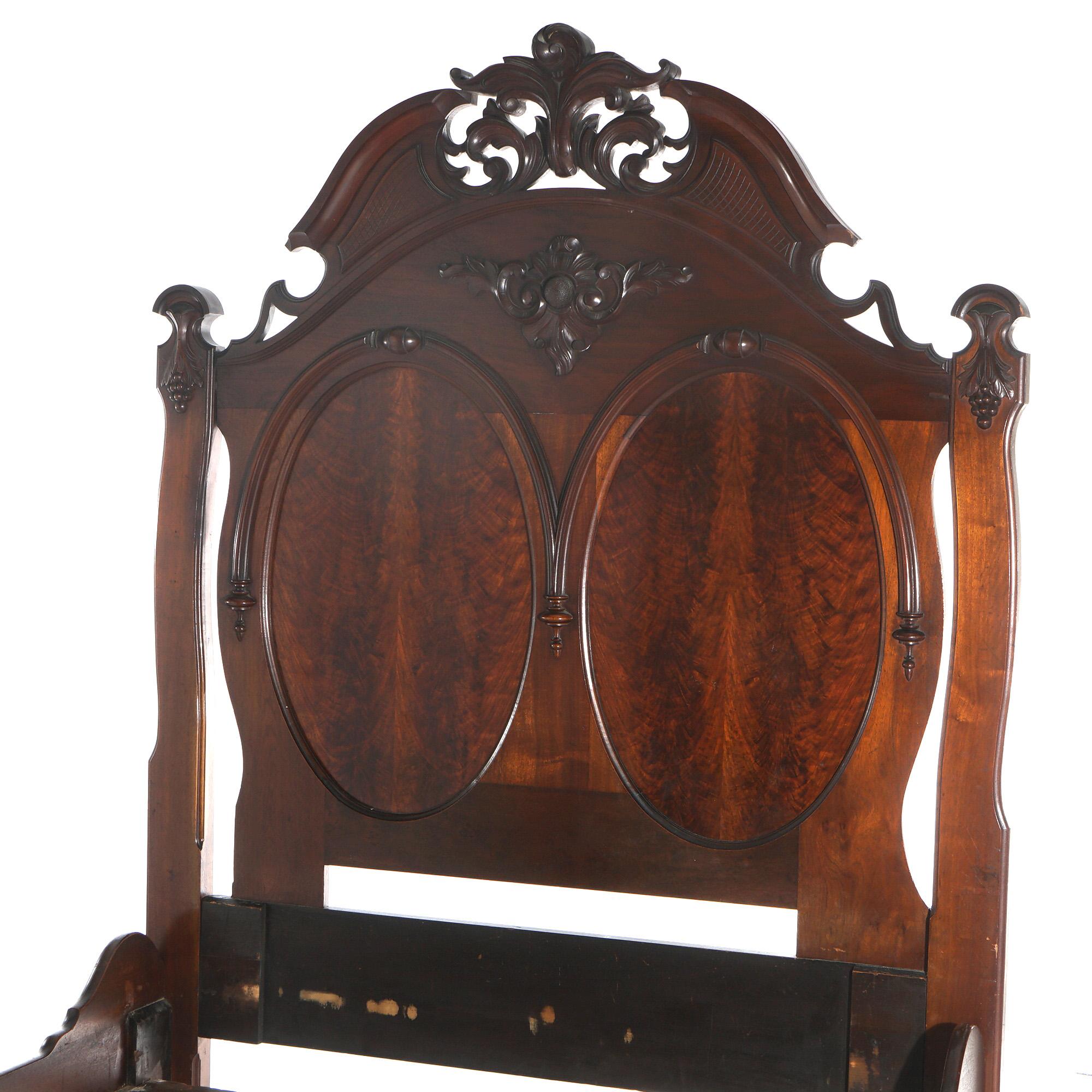 19th Century Antique Victorian Renaissance Revival Foliate Carved Walnut High Bed C1880