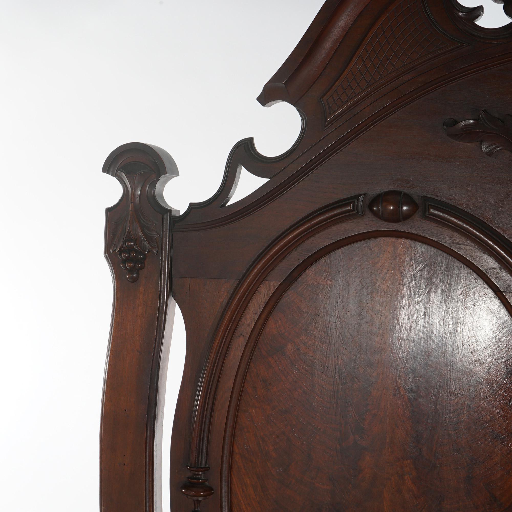 Antique Victorian Renaissance Revival Foliate Carved Walnut High Bed C1880 1
