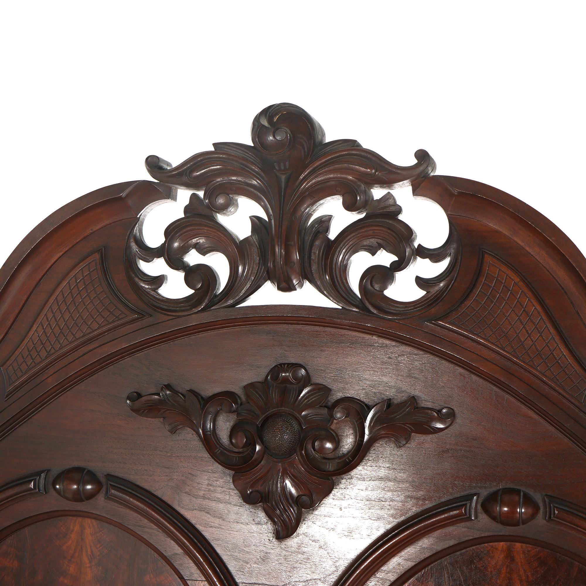 Antique Victorian Renaissance Revival Foliate Carved Walnut High Bed C1880 2