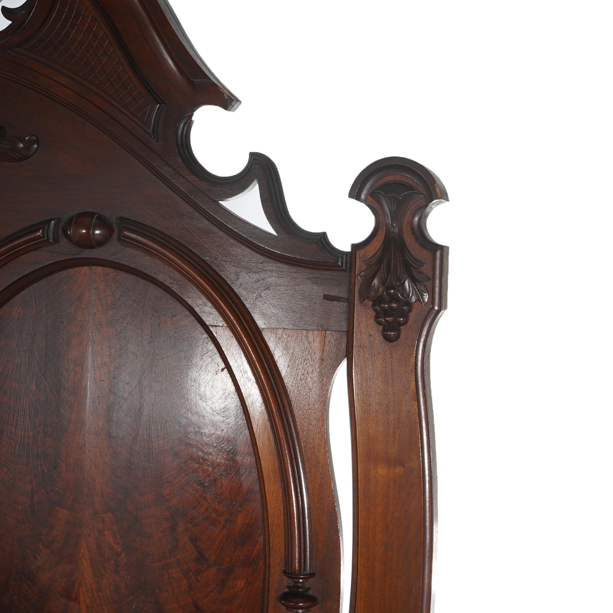 Antique Victorian Renaissance Revival Foliate Carved Walnut High Bed C1880 3