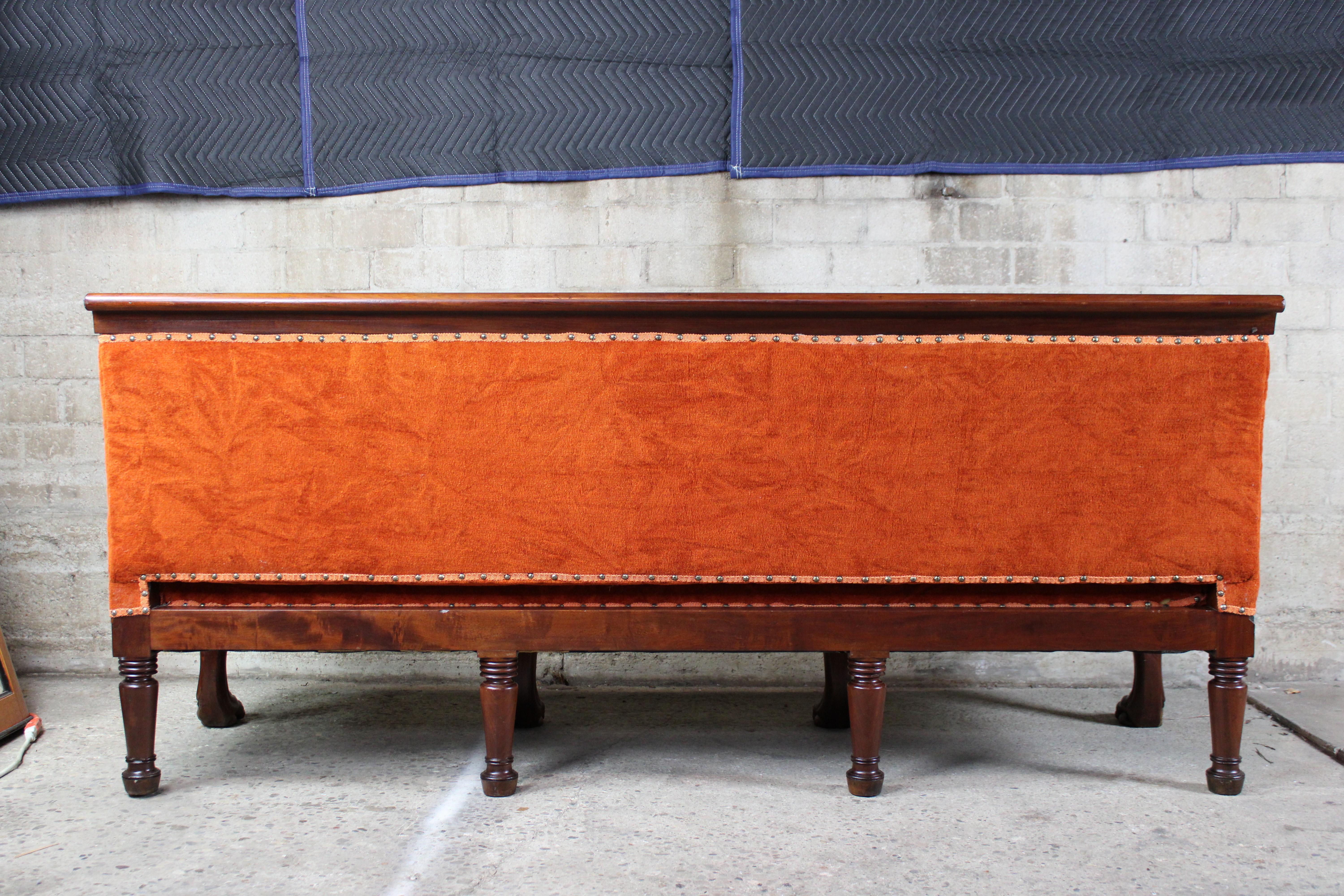 Antique Victorian Renaissance Revival Mahogany Figural Lion Tufted Library Sofa 3