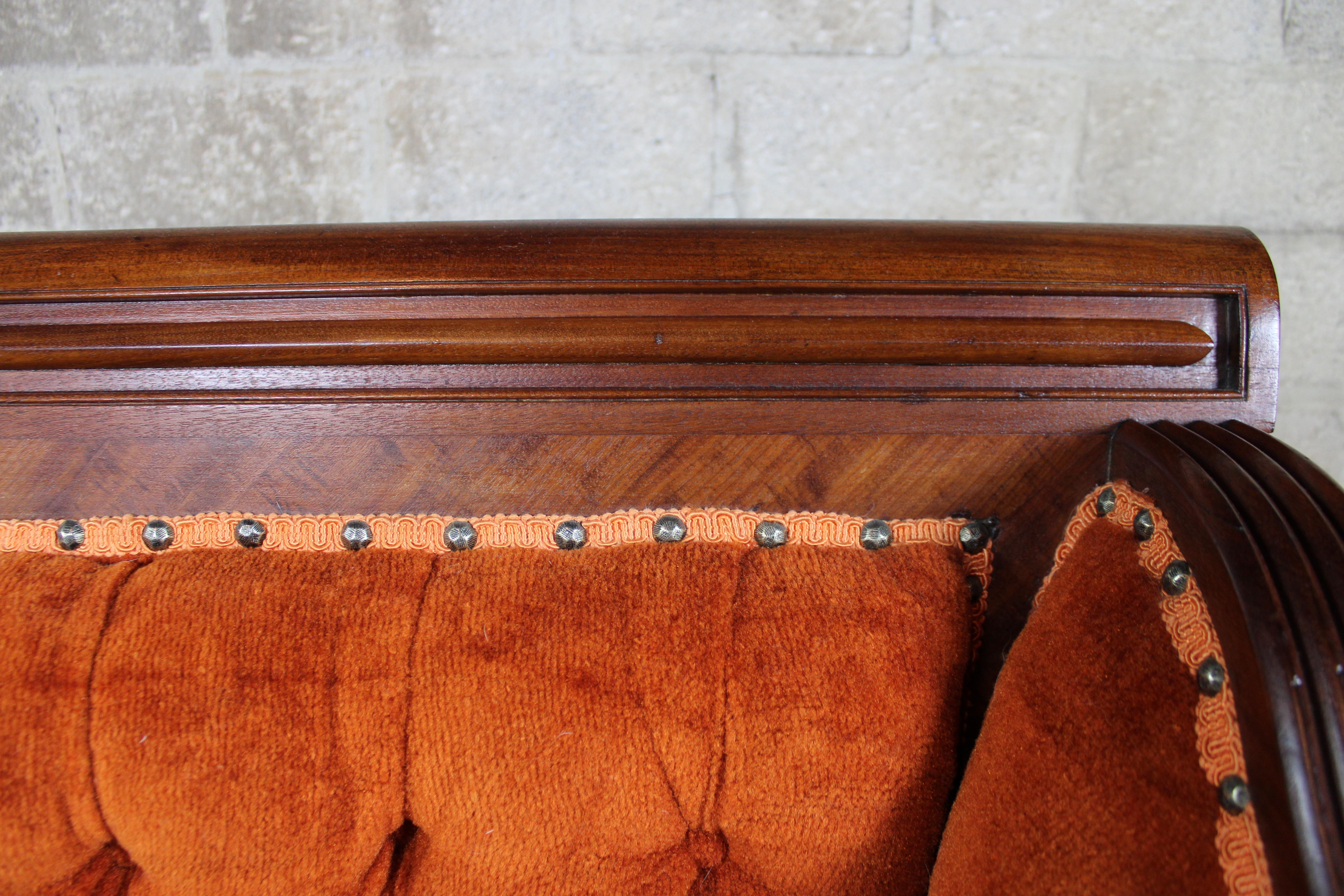 Antique Victorian Renaissance Revival Mahogany Figural Lion Tufted Library Sofa 1