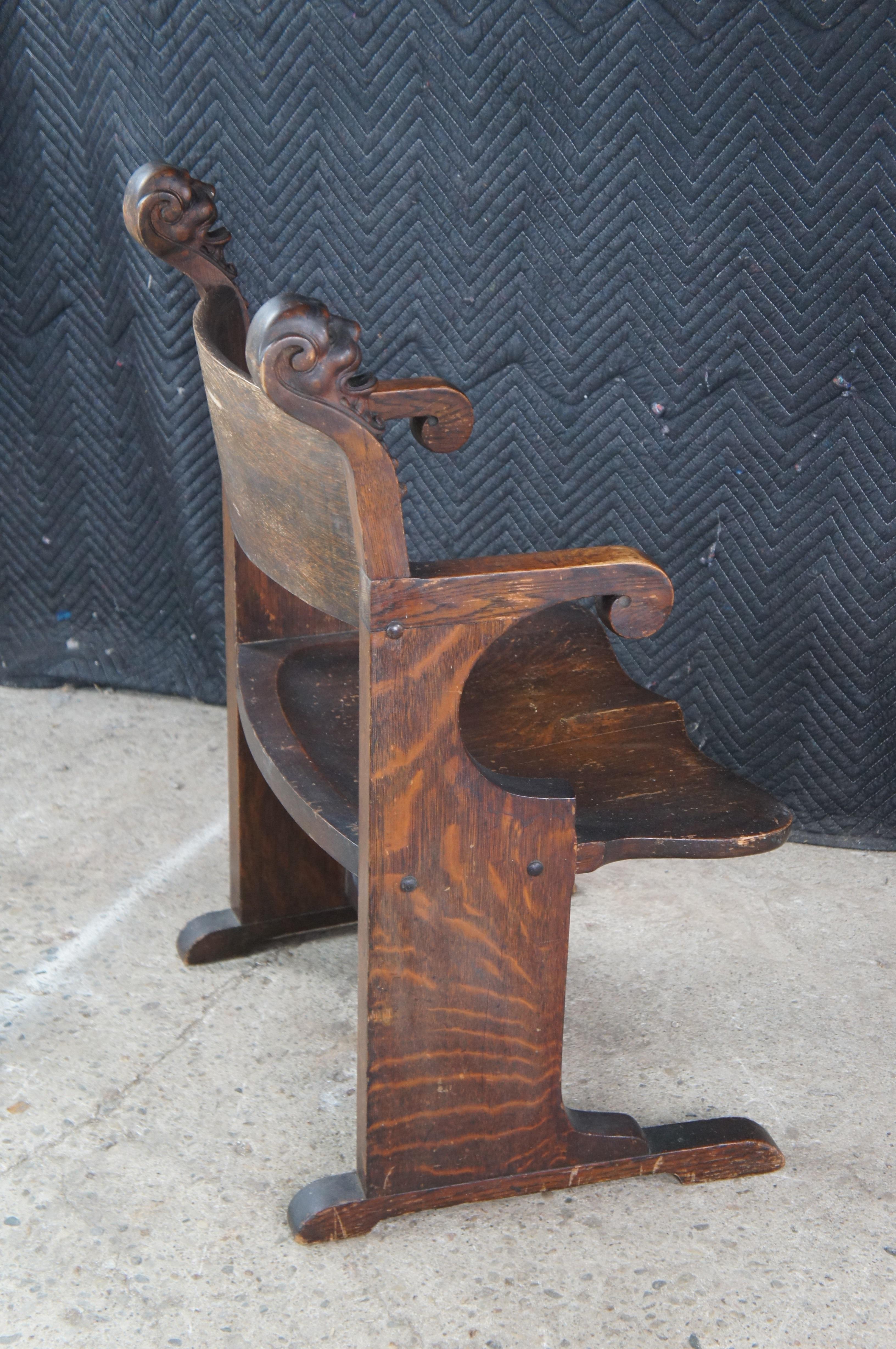 Antike viktorianische Renaissance A. Hall Bibliothek Figural Arm Thron Stuhl im Angebot 3