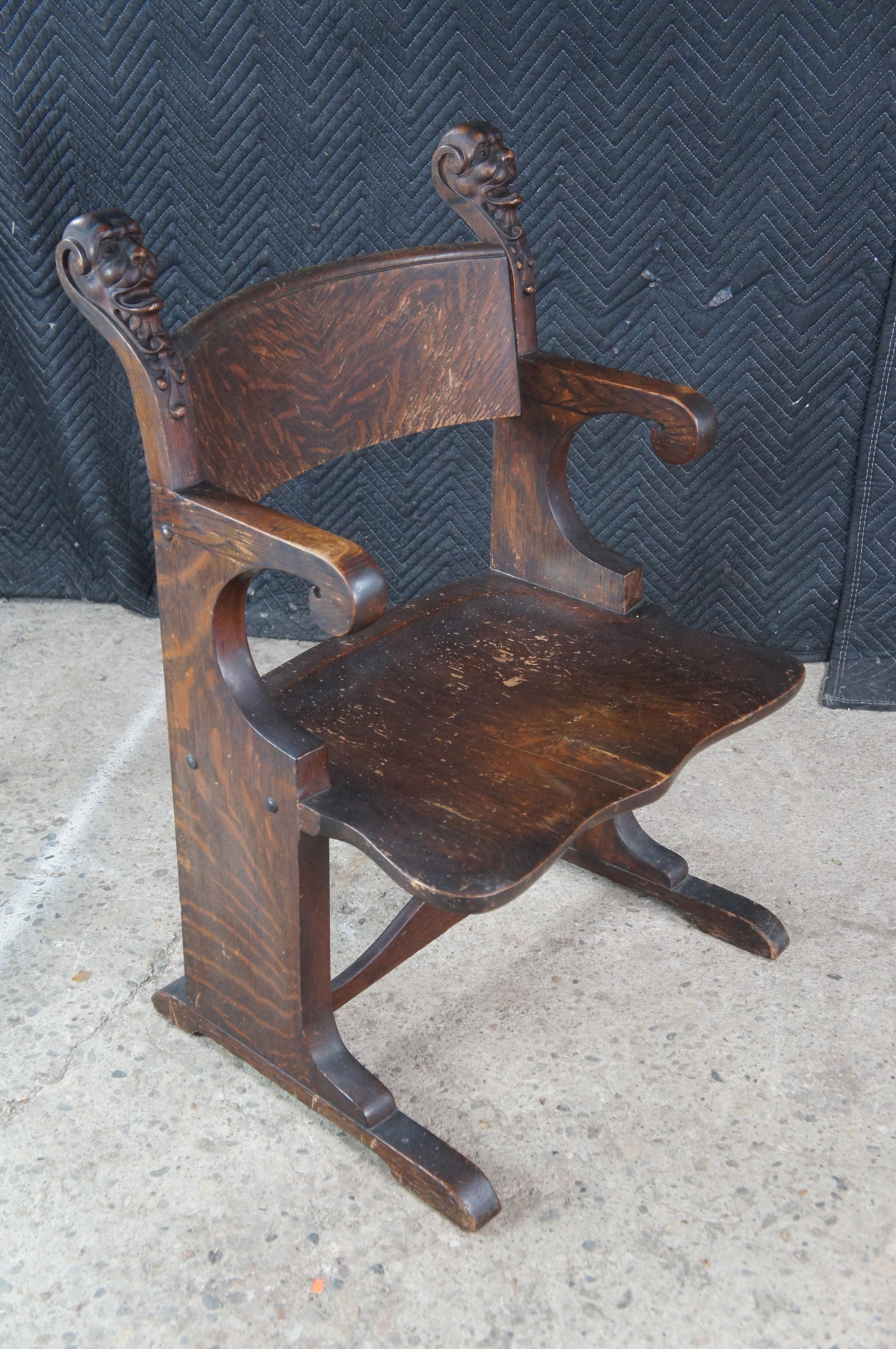 Antike viktorianische Renaissance A. Hall Bibliothek Figural Arm Thron Stuhl im Angebot 4