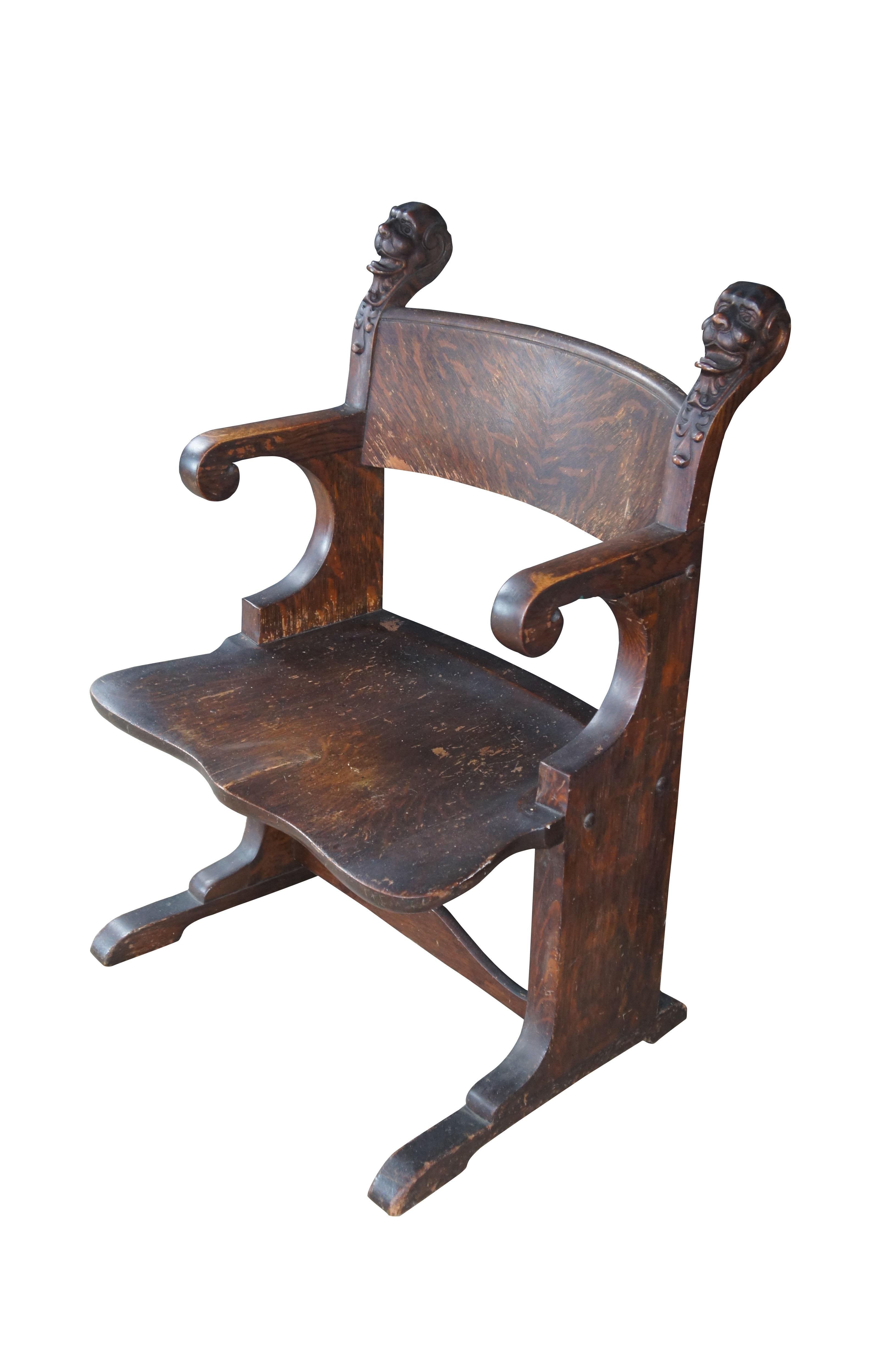 Antike viktorianische Renaissance A. Hall Bibliothek Figural Arm Thron Stuhl (Viktorianisch) im Angebot