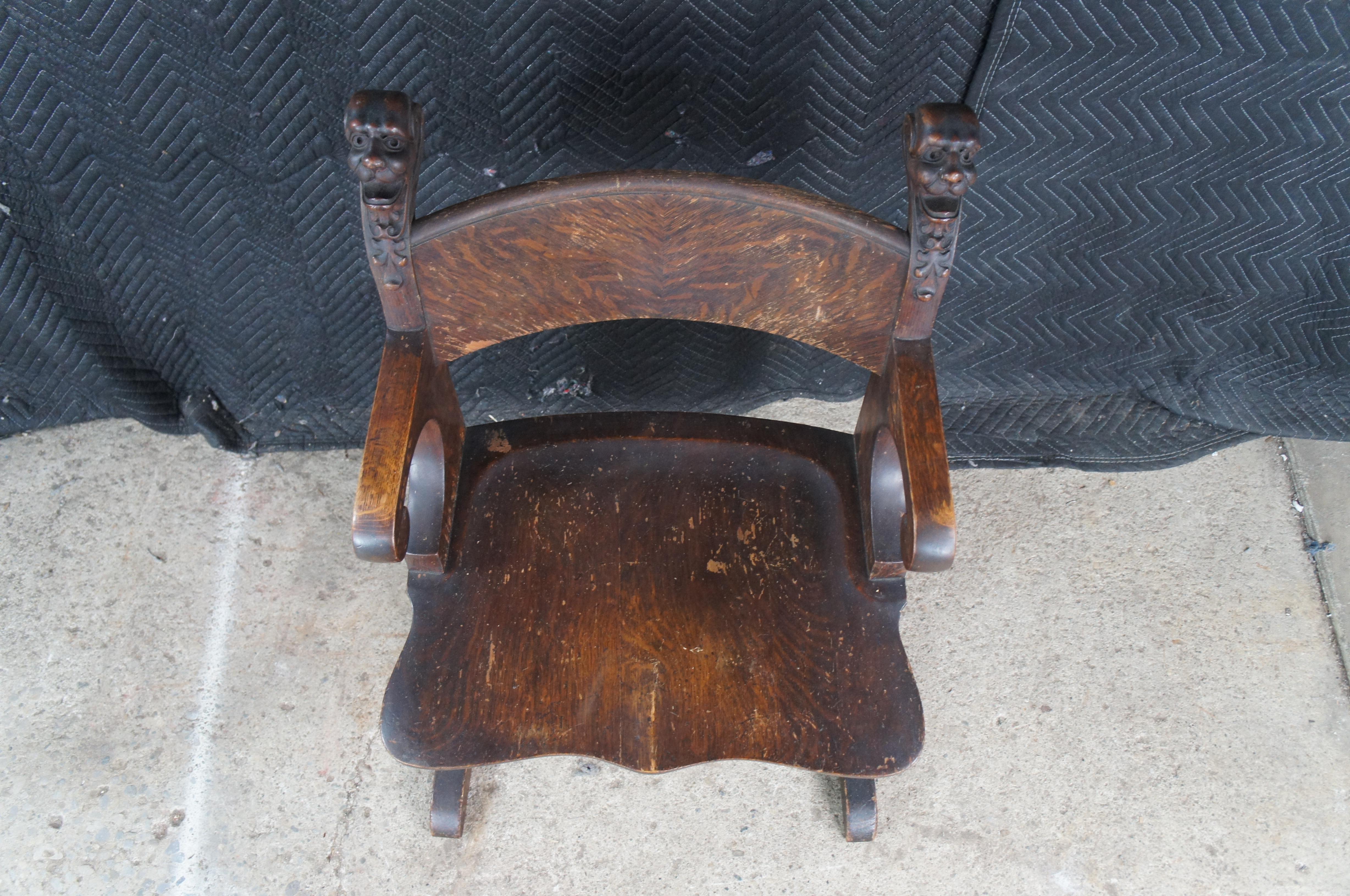 Antike viktorianische Renaissance A. Hall Bibliothek Figural Arm Thron Stuhl (amerikanisch) im Angebot