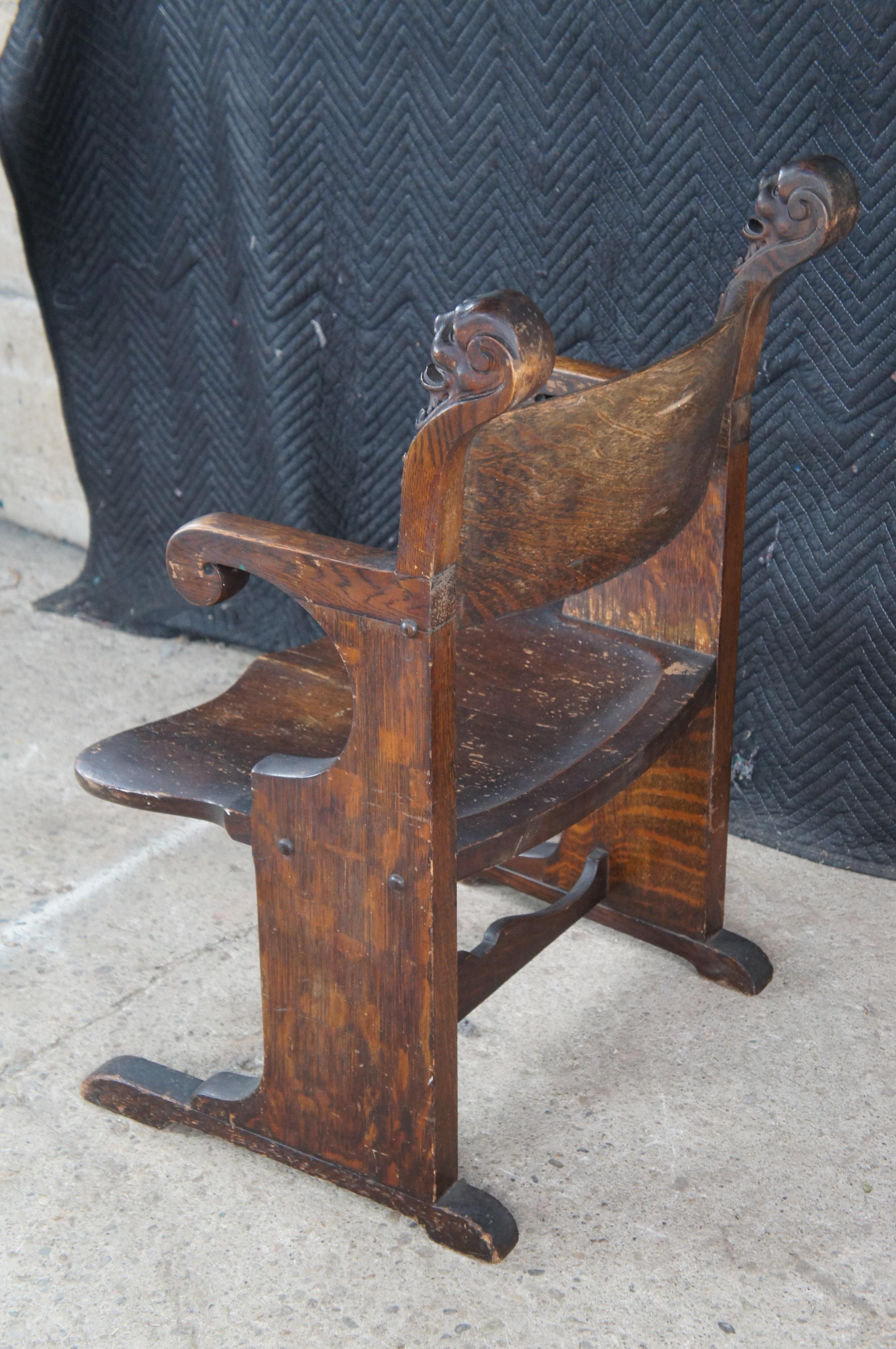 Antike viktorianische Renaissance A. Hall Bibliothek Figural Arm Thron Stuhl (Eichenholz) im Angebot