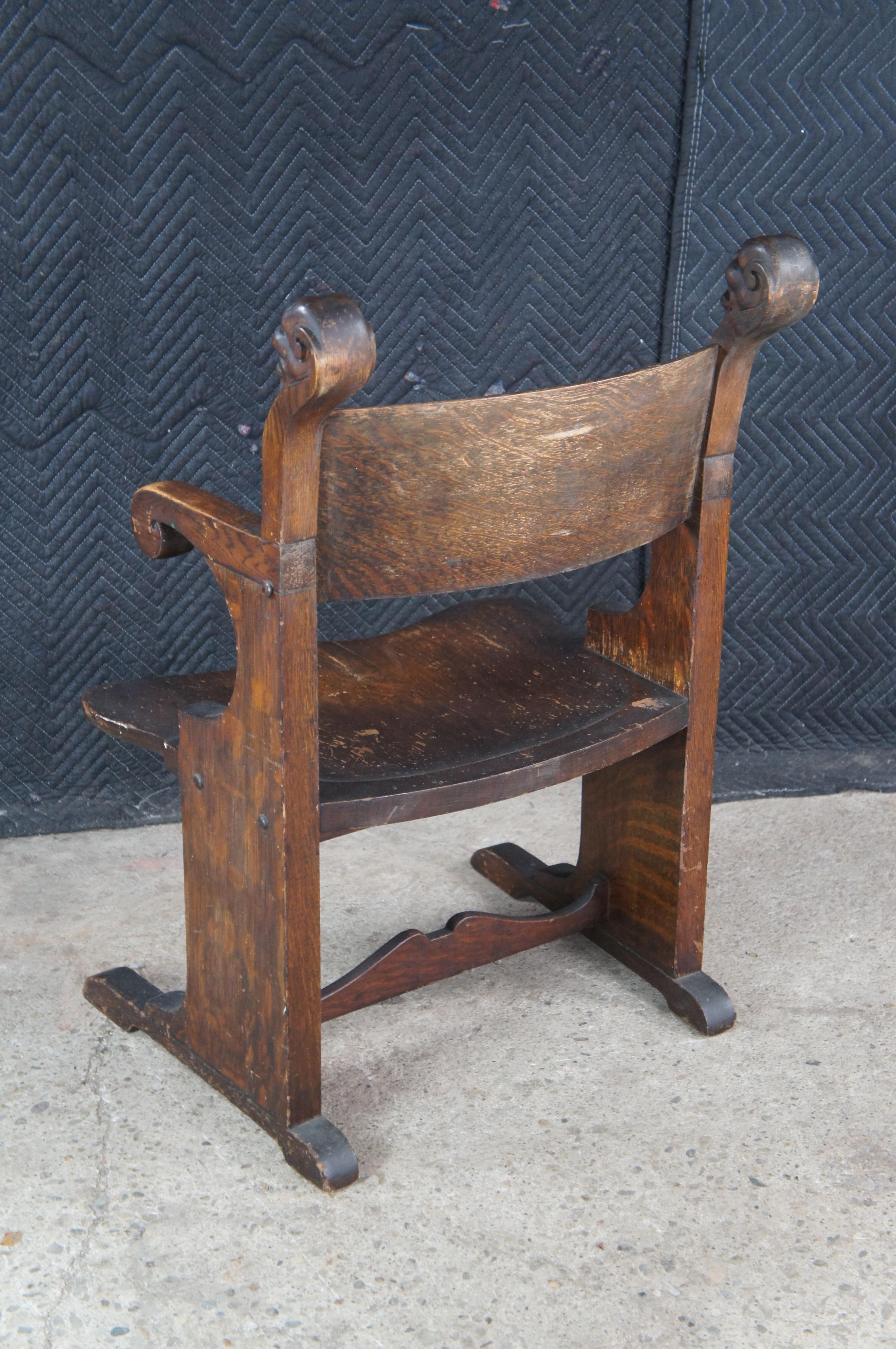 Antike viktorianische Renaissance A. Hall Bibliothek Figural Arm Thron Stuhl im Angebot 1