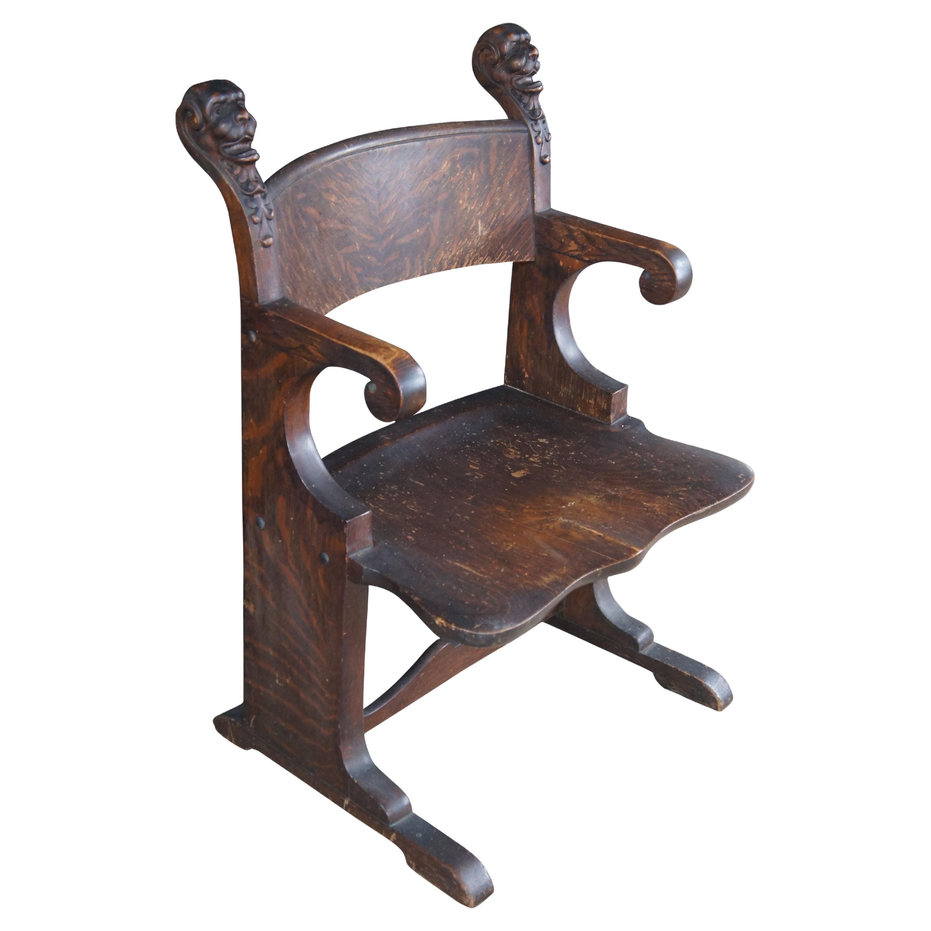 Antike viktorianische Renaissance A. Hall Bibliothek Figural Arm Thron Stuhl