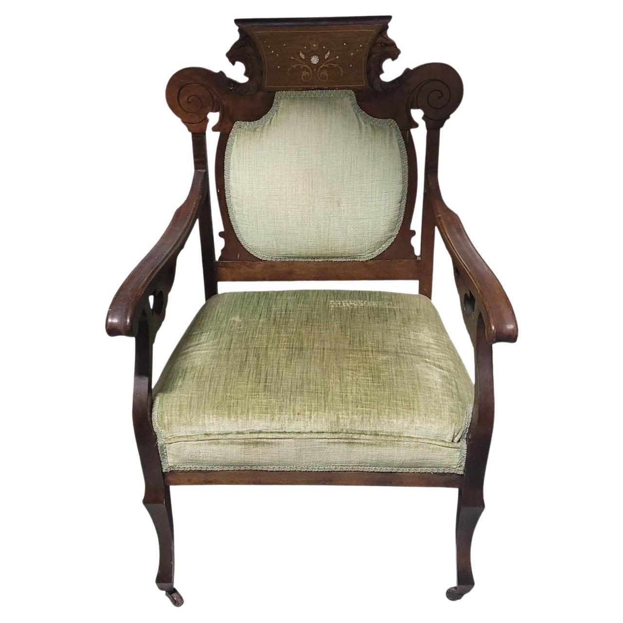 Antique Victorian Renaissance Revival Parlor Armchair, c. 1880
