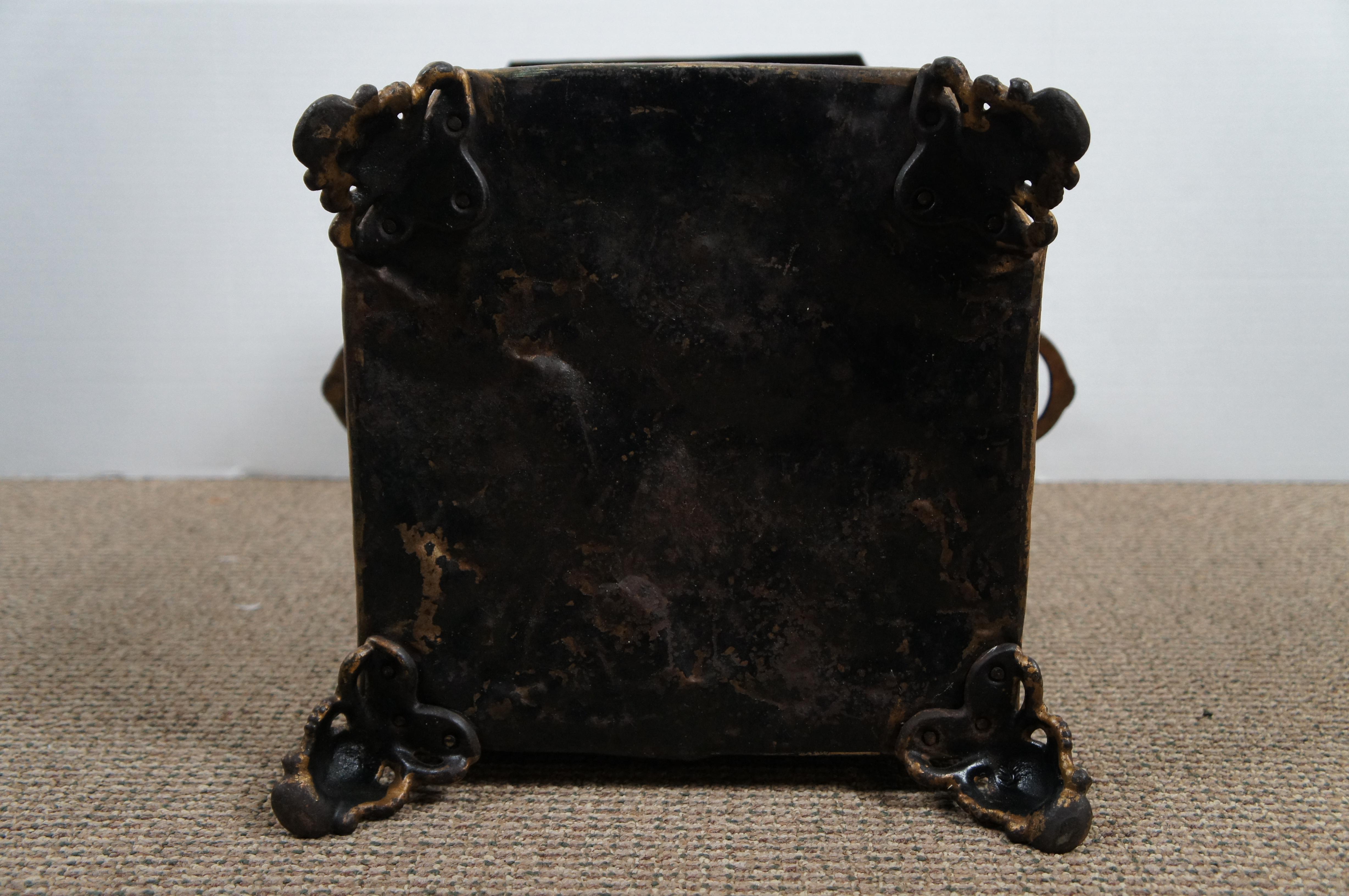 Antique Victorian Renaissance Revival Tole Coal Hod Scuttle Box Fireplace Bin For Sale 4