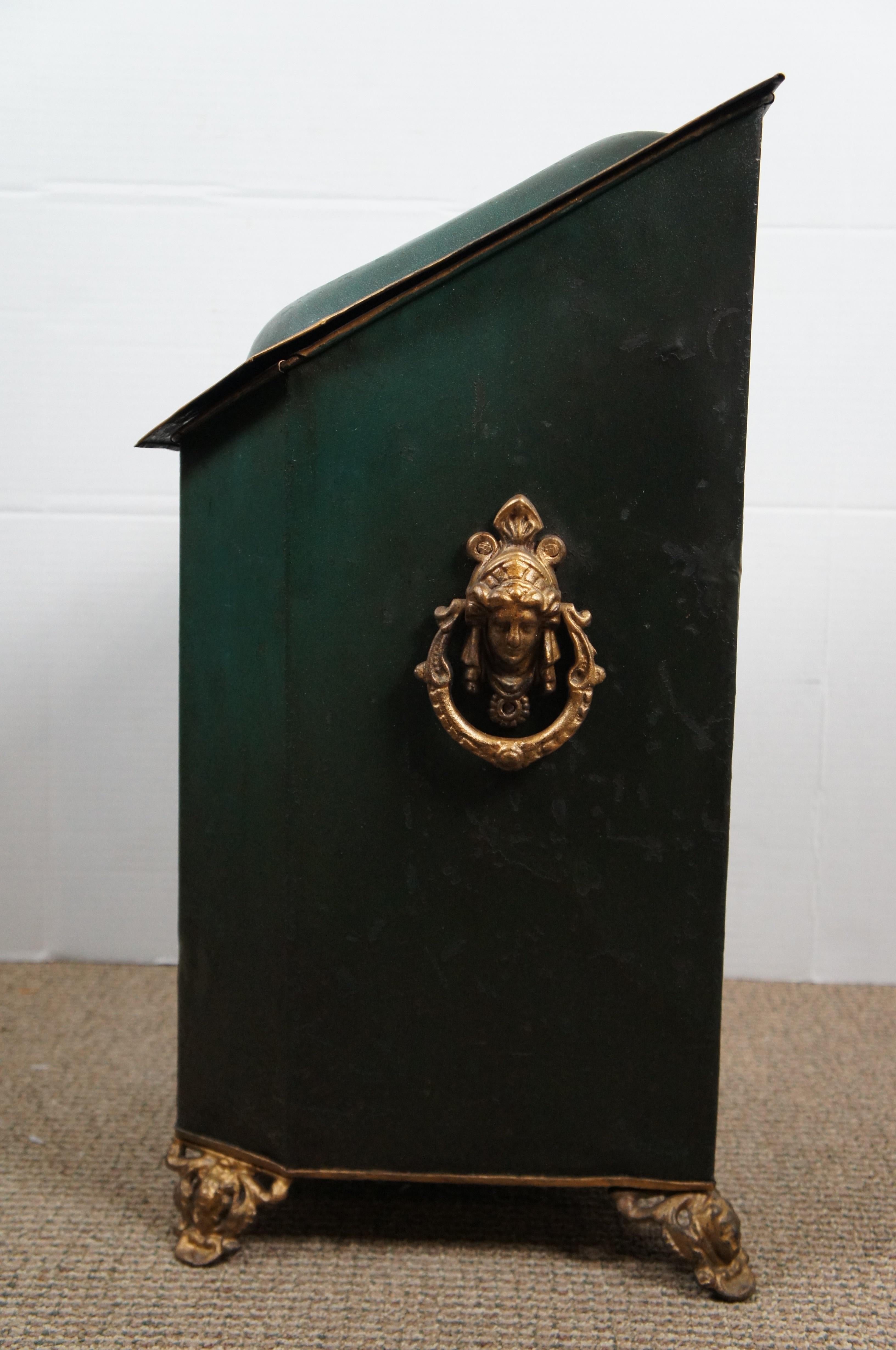 Antique Victorian Renaissance Revival Tole Coal Hod Scuttle Box Fireplace Bin In Good Condition For Sale In Dayton, OH