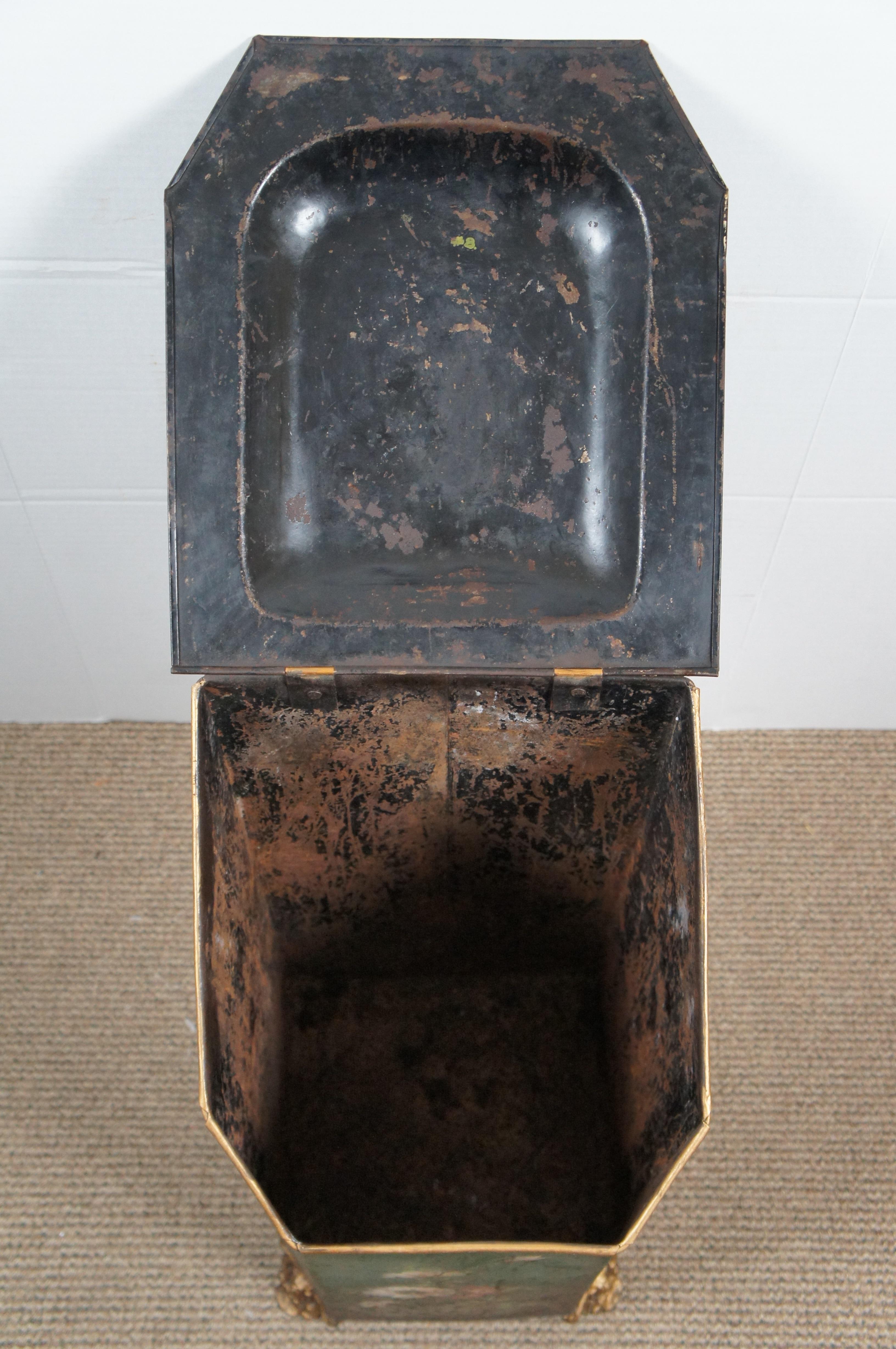 Antique Victorian Renaissance Revival Tole Coal Hod Scuttle Box Fireplace Bin For Sale 3