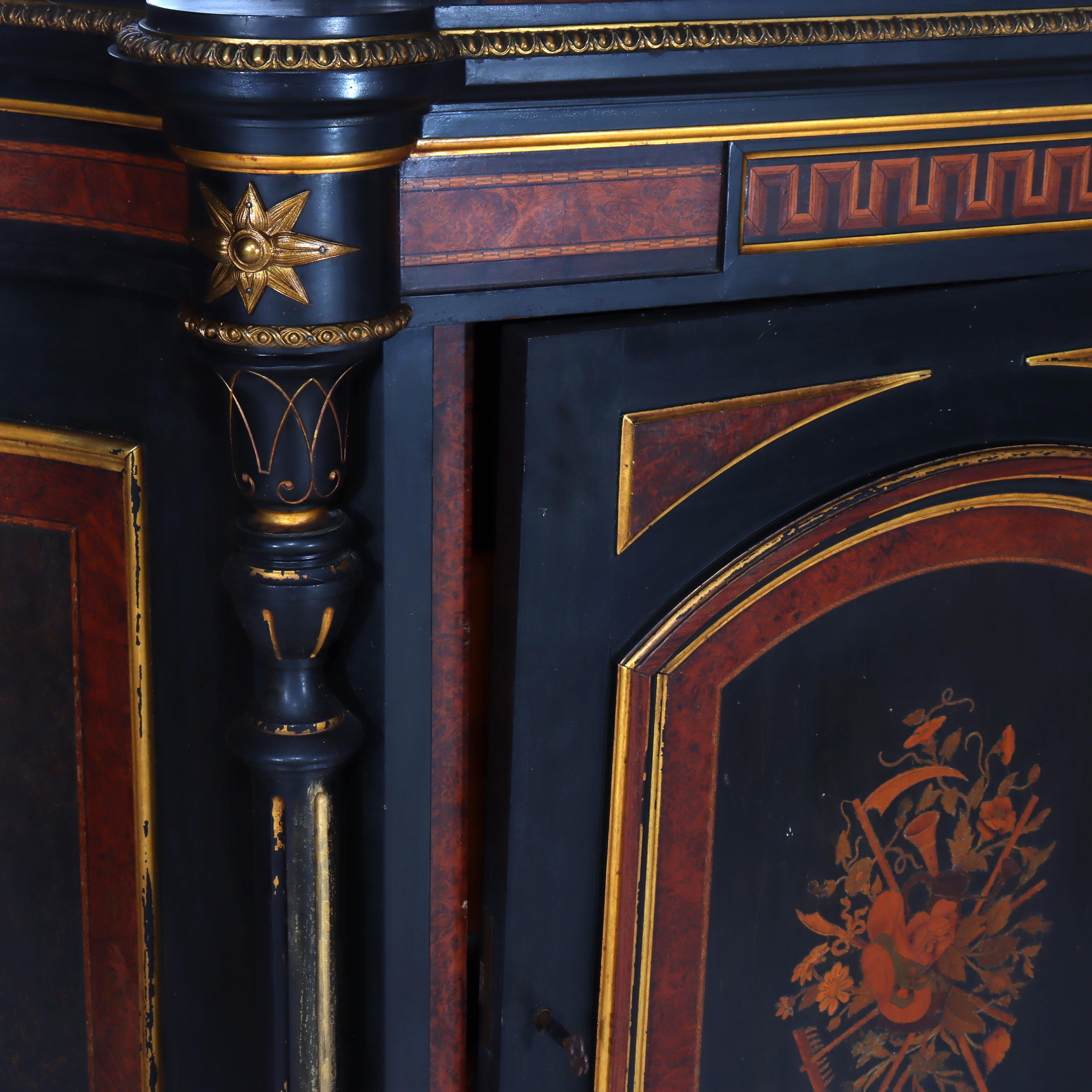 Antico mobile rinascimentale vittoriano in noce e radica intarsiata in vendita 9