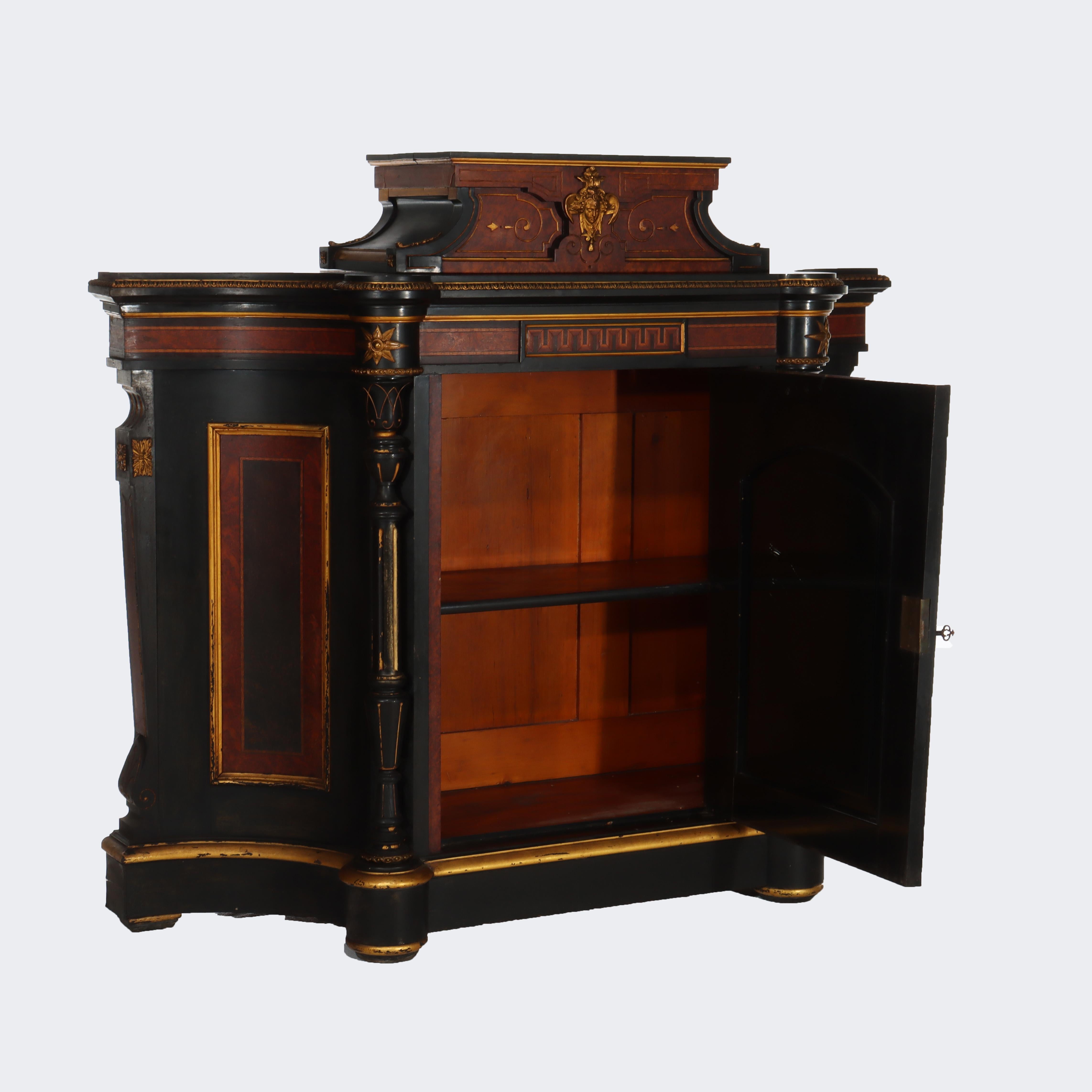 XIX secolo Antico mobile rinascimentale vittoriano in noce e radica intarsiata in vendita