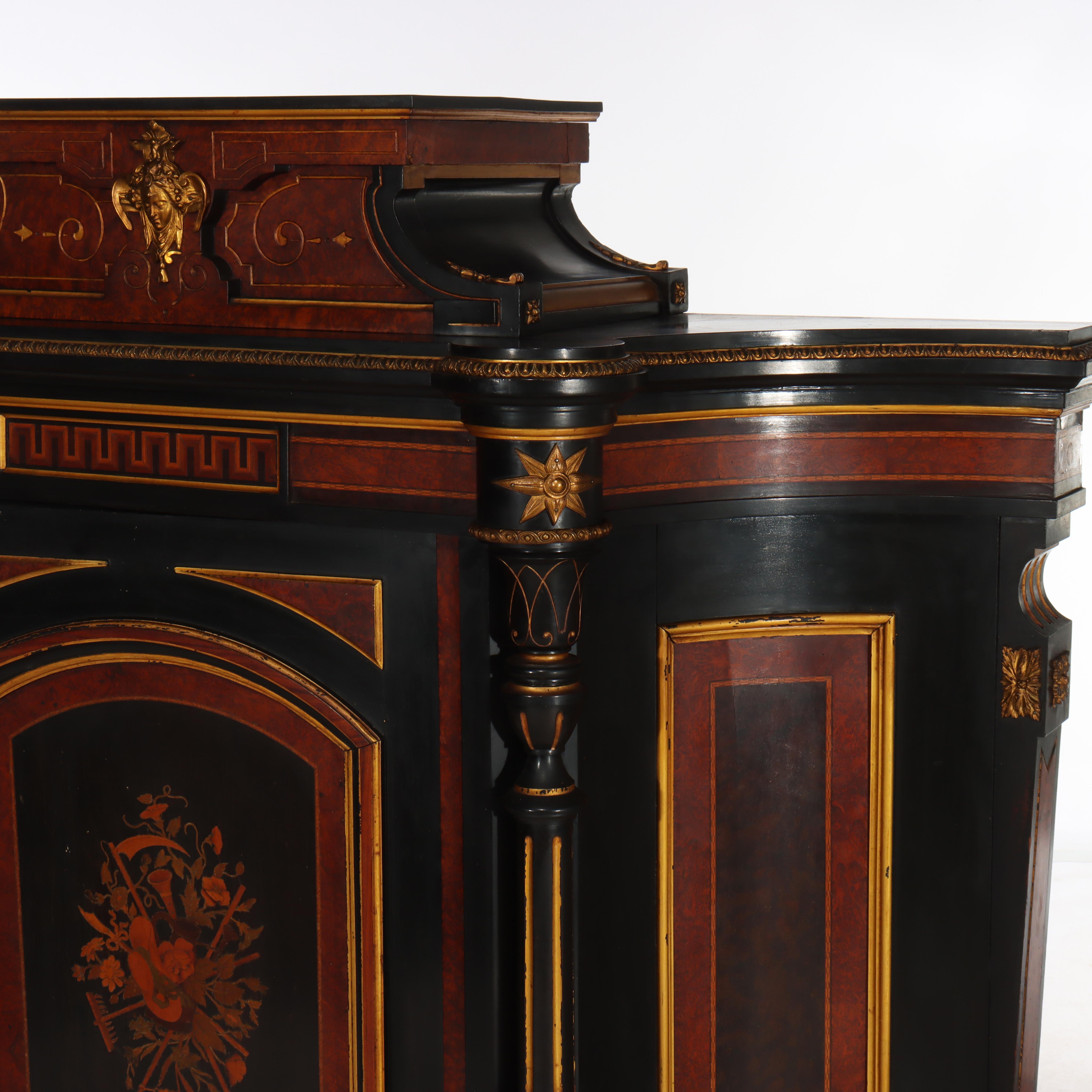 Antico mobile rinascimentale vittoriano in noce e radica intarsiata in vendita 1