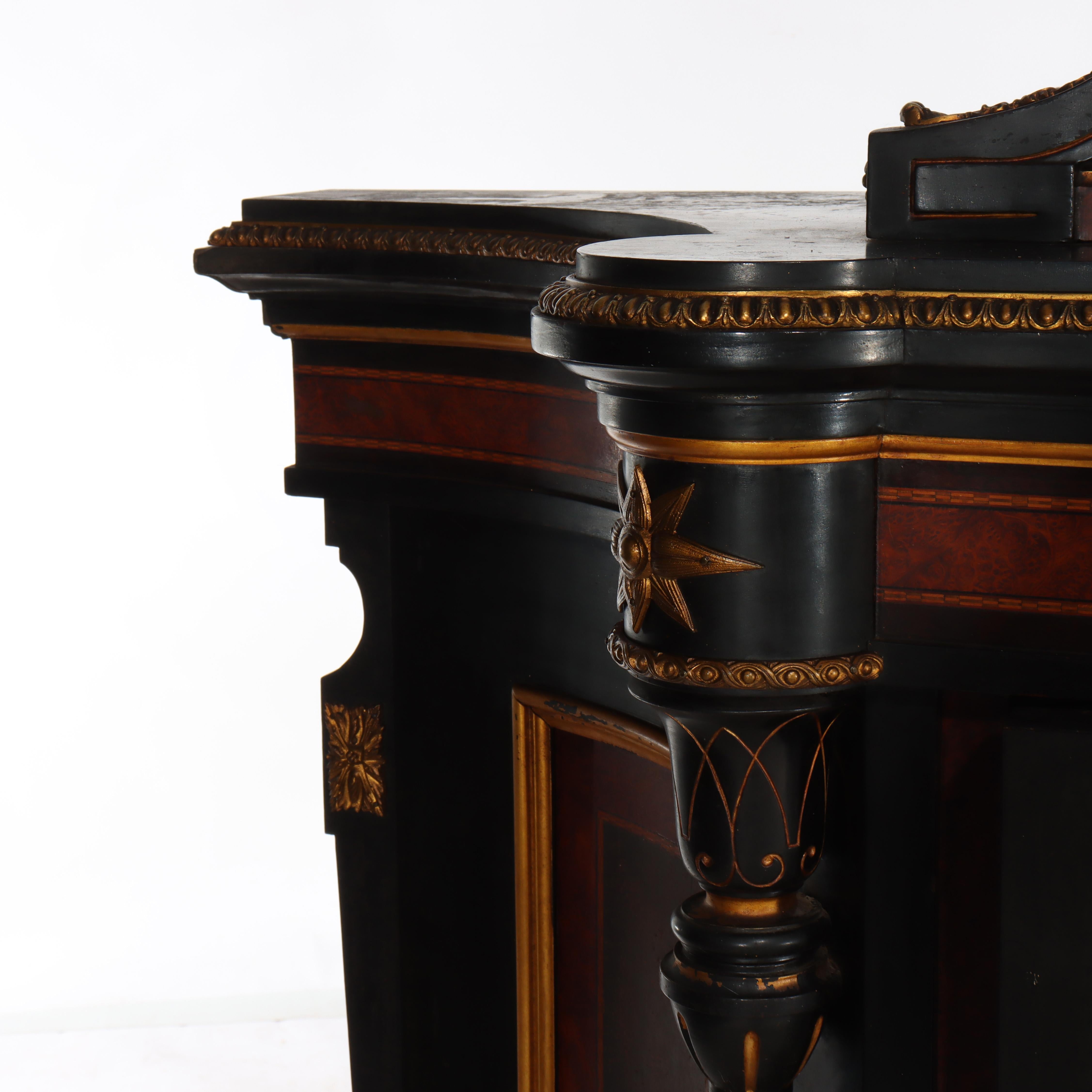 Antico mobile rinascimentale vittoriano in noce e radica intarsiata in vendita 2