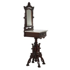 Antique Victorian Renaissance Revival Walnut, Burl & Marble Top Shaving Mirror