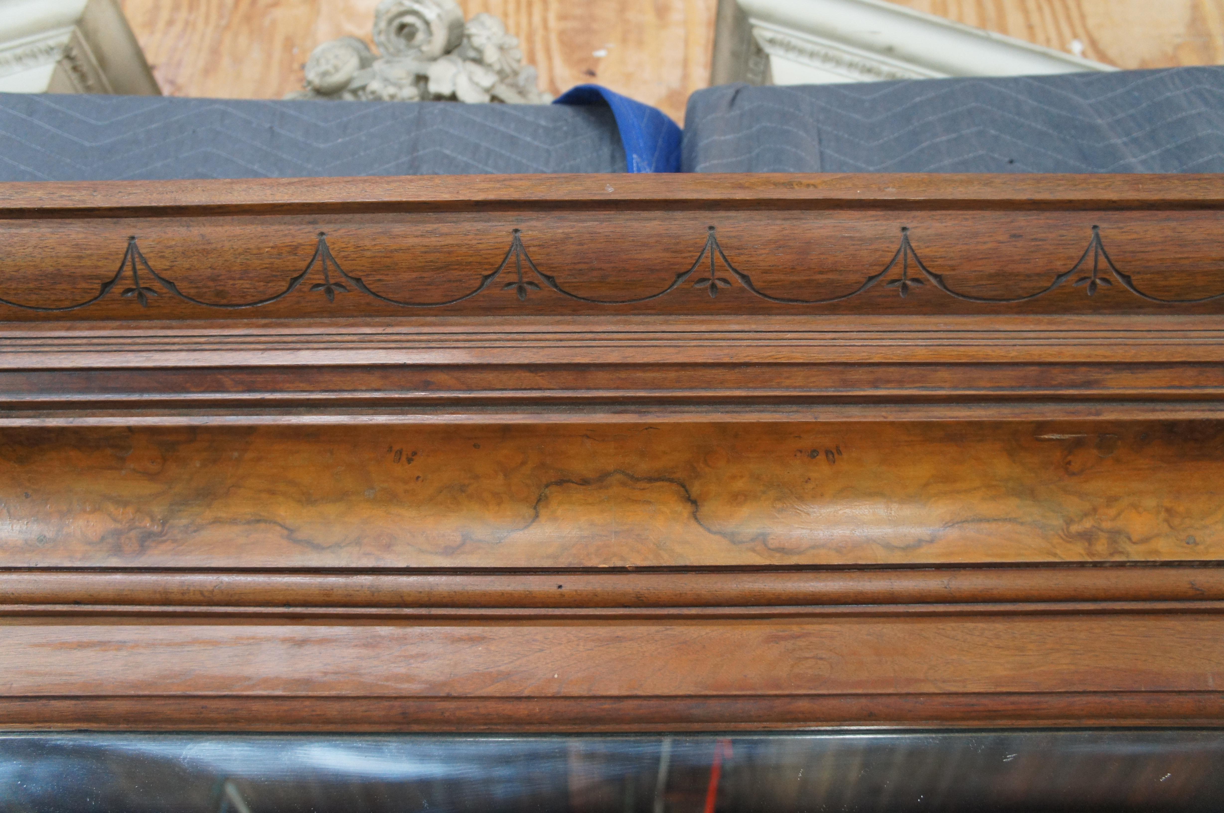 Antique Victorian Renaissance Revival Walnut Burl Pier Over Mantel Wall Mirror For Sale 6