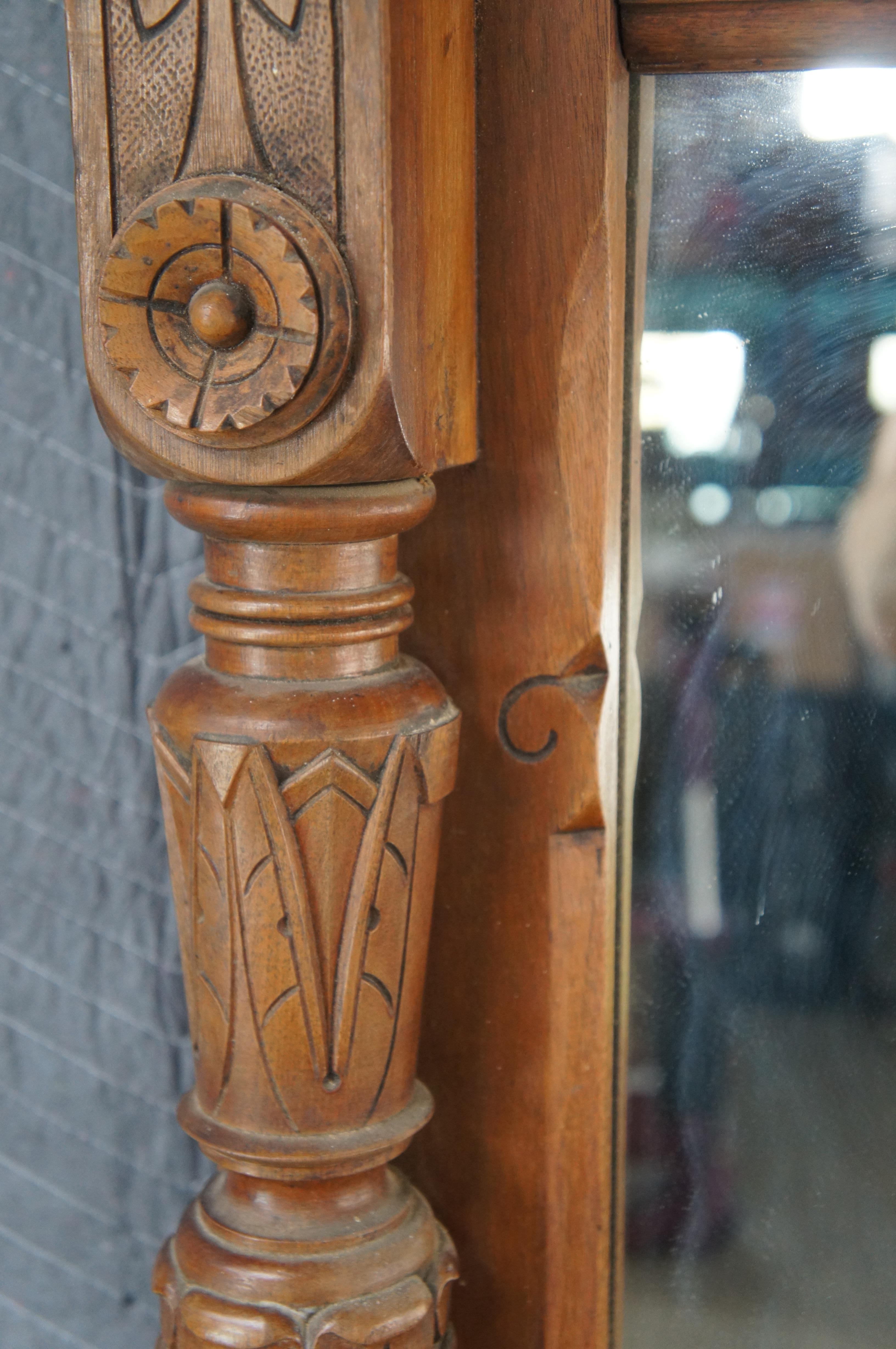 Antique Victorian Renaissance Revival Walnut Burl Pier Over Mantel Wall Mirror For Sale 7