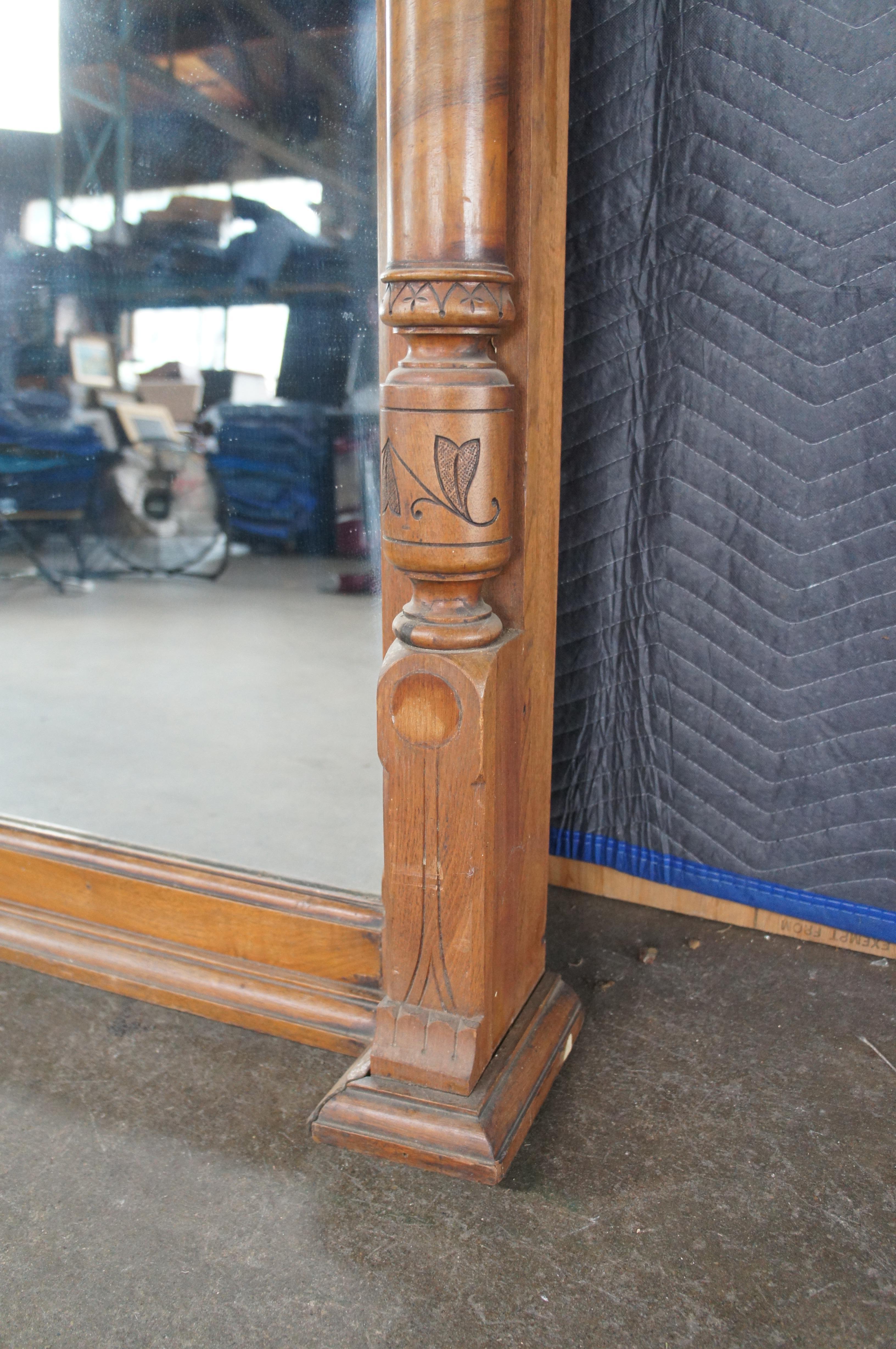 Antique Victorian Renaissance Revival Walnut Burl Pier Over Mantel Wall Mirror For Sale 4