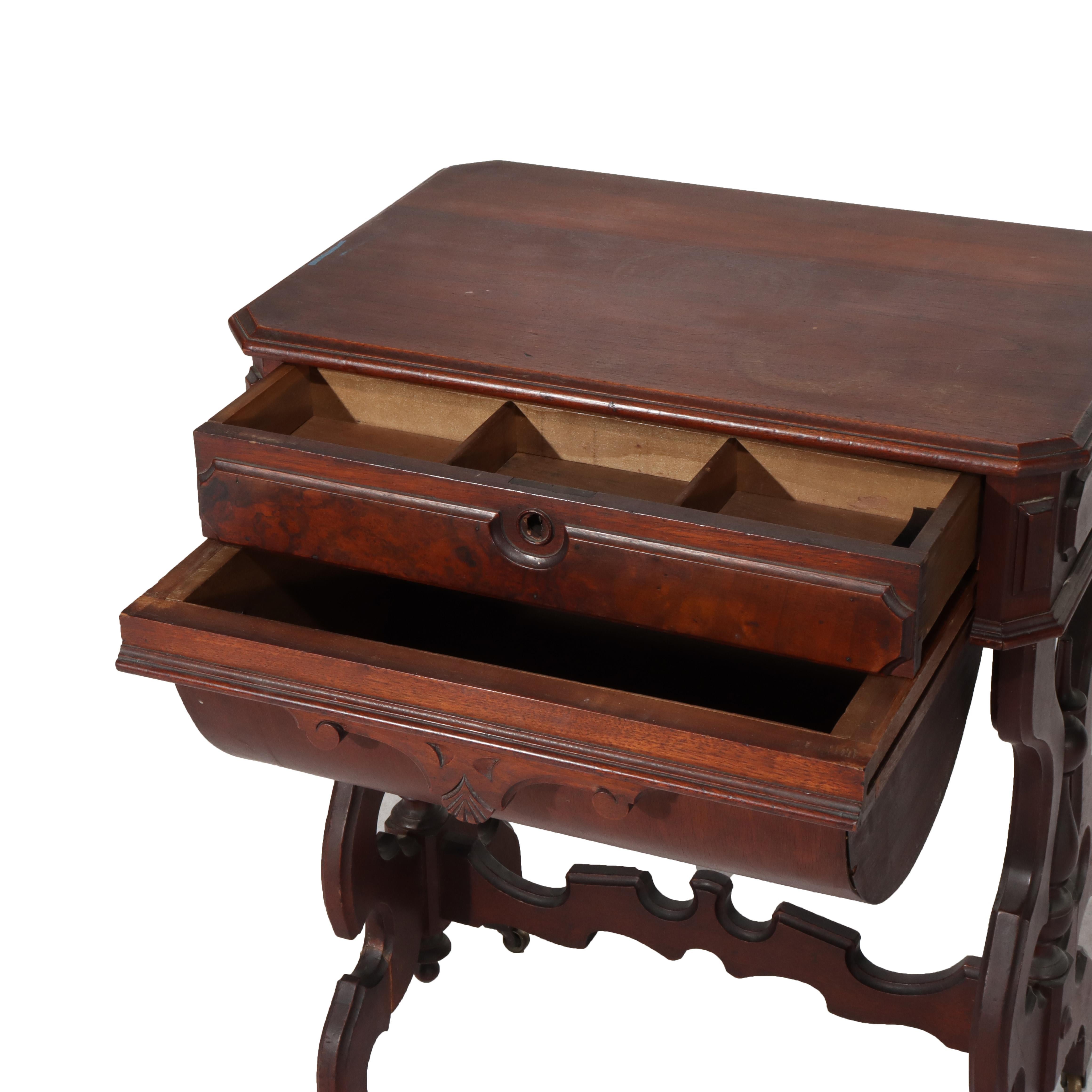 Antique Victorian Renaissance Revival Walnut & Burl Sewing Stand C1880
Measures - 30.5