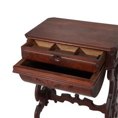 Antique Victorian Renaissance Revival Walnut & Burl Sewing Stand C1880