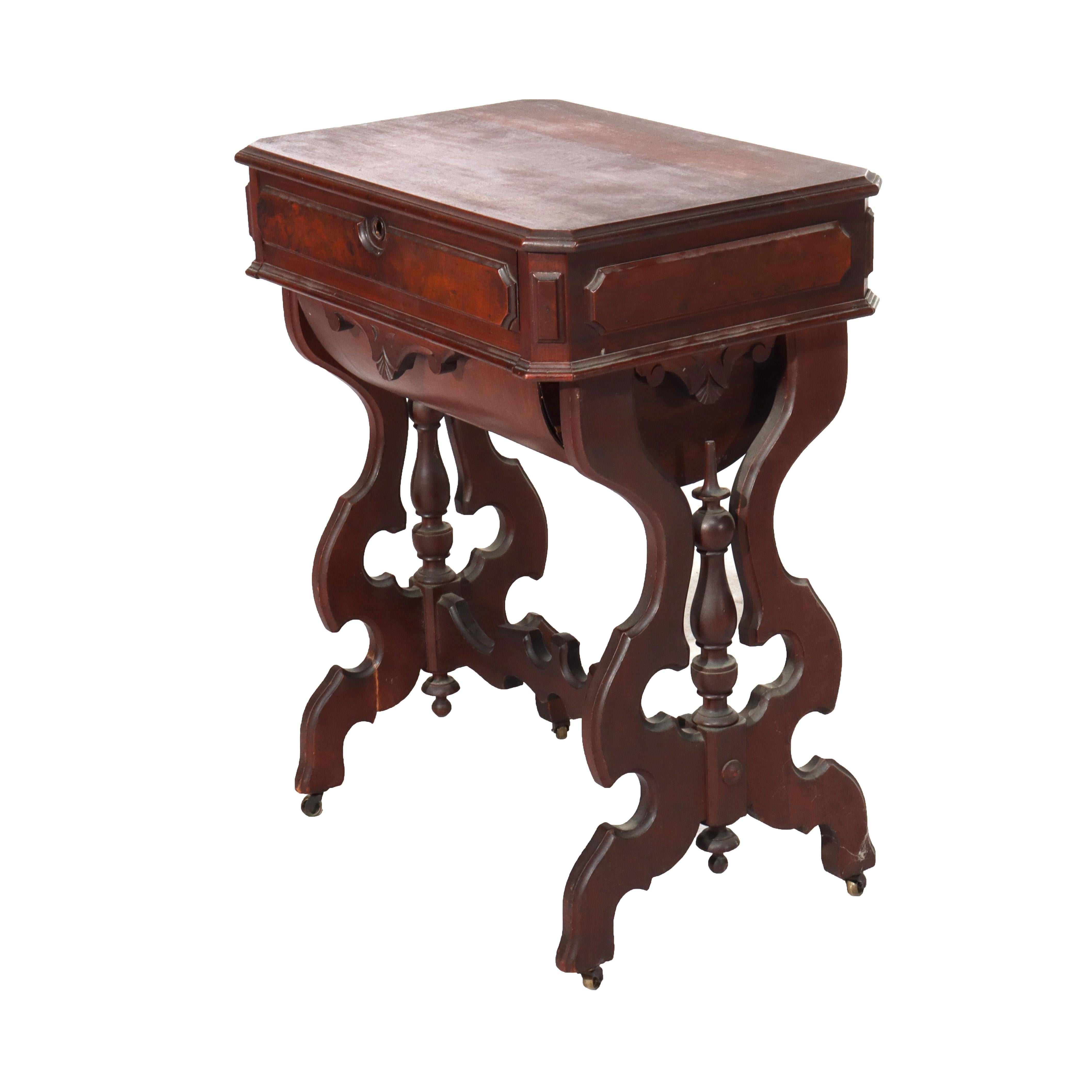 Antique Victorian Renaissance Revival Walnut & Burl Sewing Stand C1880 For Sale 3