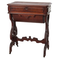 Antique Victorian Renaissance Revival Walnut & Burl Sewing Stand C1880