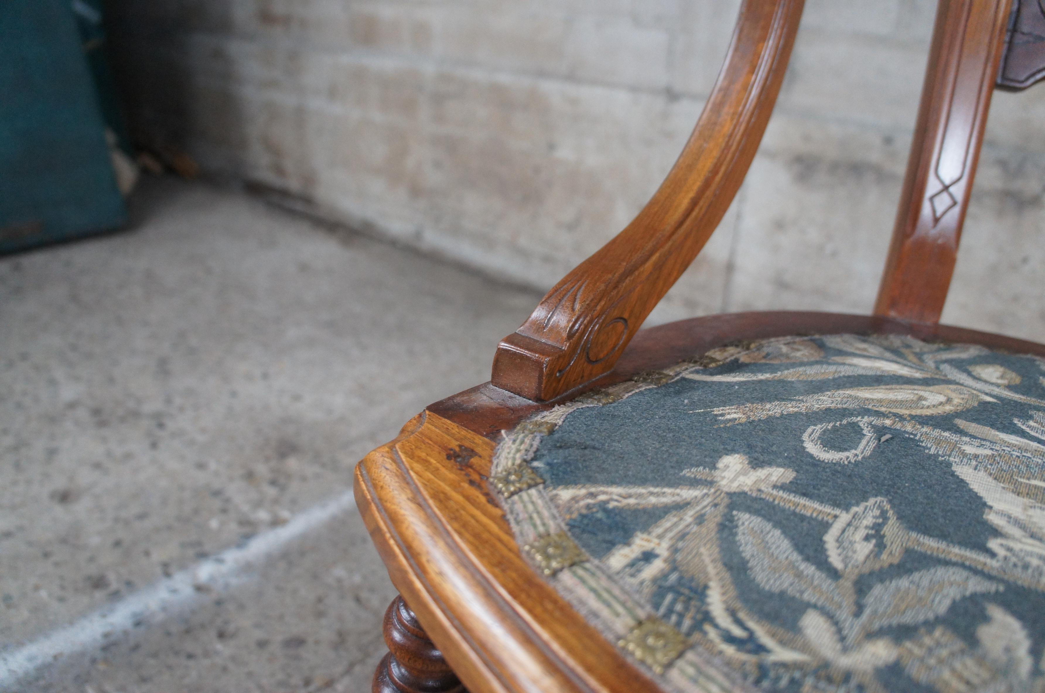 Antique Victorian Renaissance Revival Walnut Burl Side Chair Embroidered Seat For Sale 6