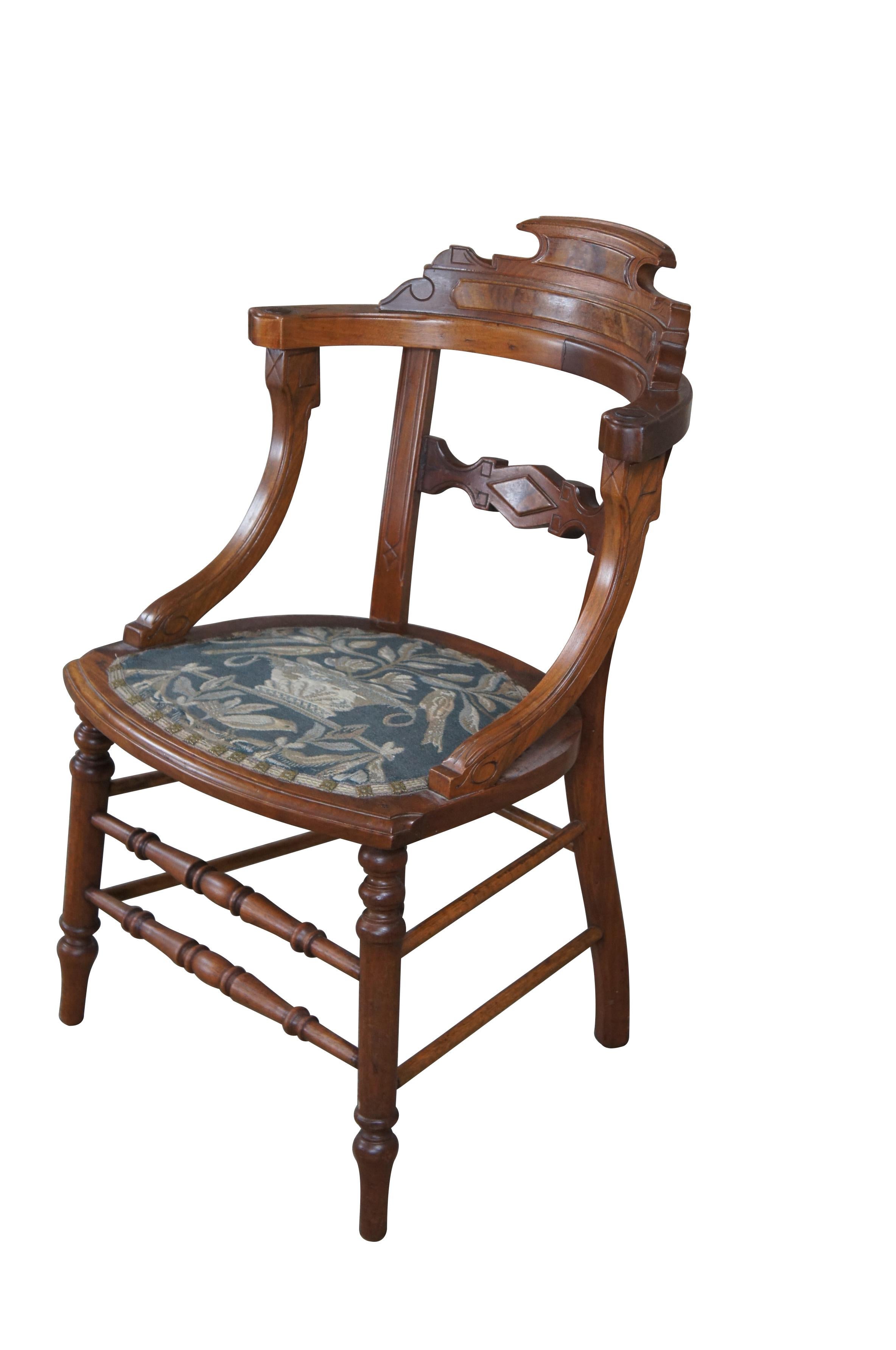 Antique Victorian Renaissance Revival Walnut Burl Side Chair Embroidered Seat In Good Condition For Sale In Dayton, OH