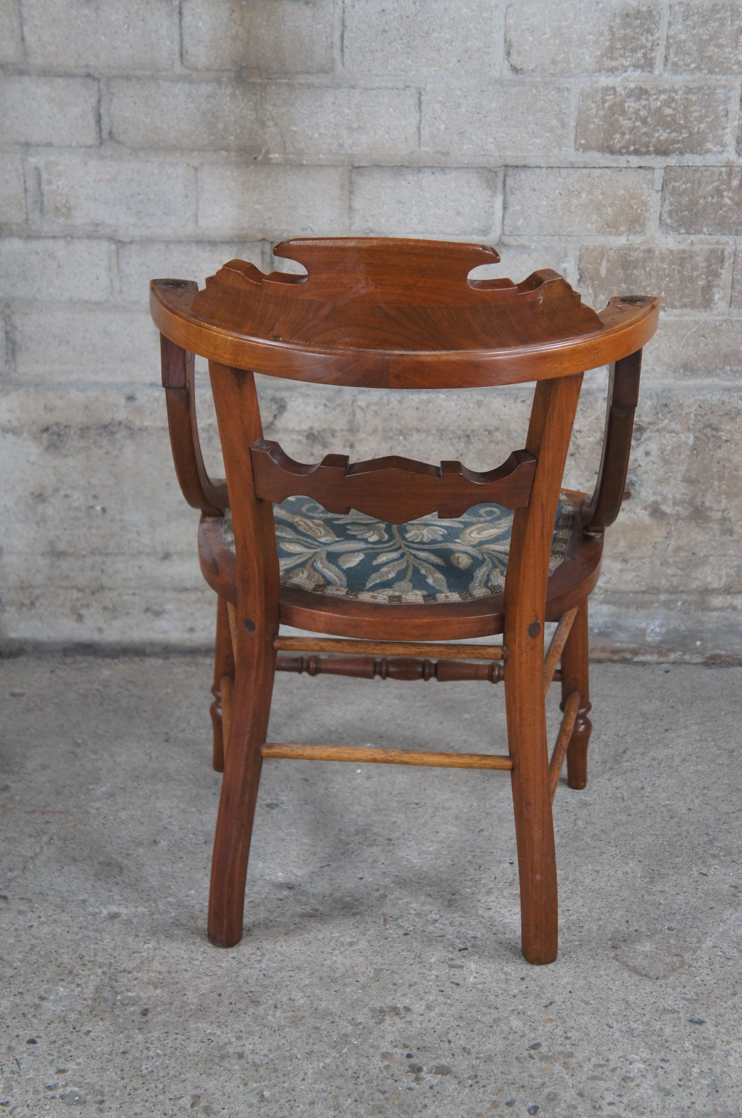 Antique Victorian Renaissance Revival Walnut Burl Side Chair Embroidered Seat For Sale 1