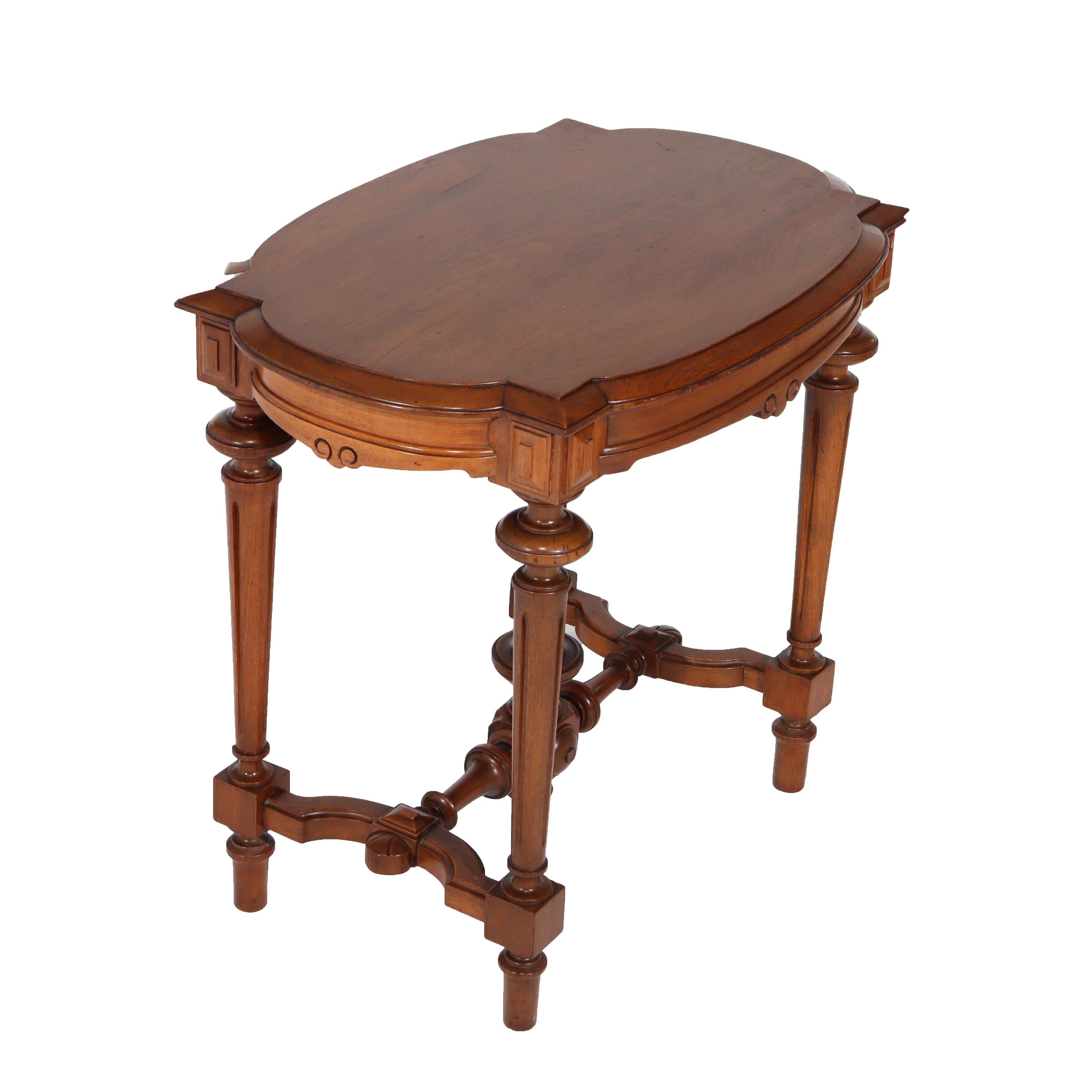 ***Reduced In-House Delivery Rates - Click on “Ask Seller” to Request a Quote***

Antique Victorian Renaissance Revival Walnut Lamp Table with Turned Legs and Central Urn Form Finial C1890

Measures- 27.5