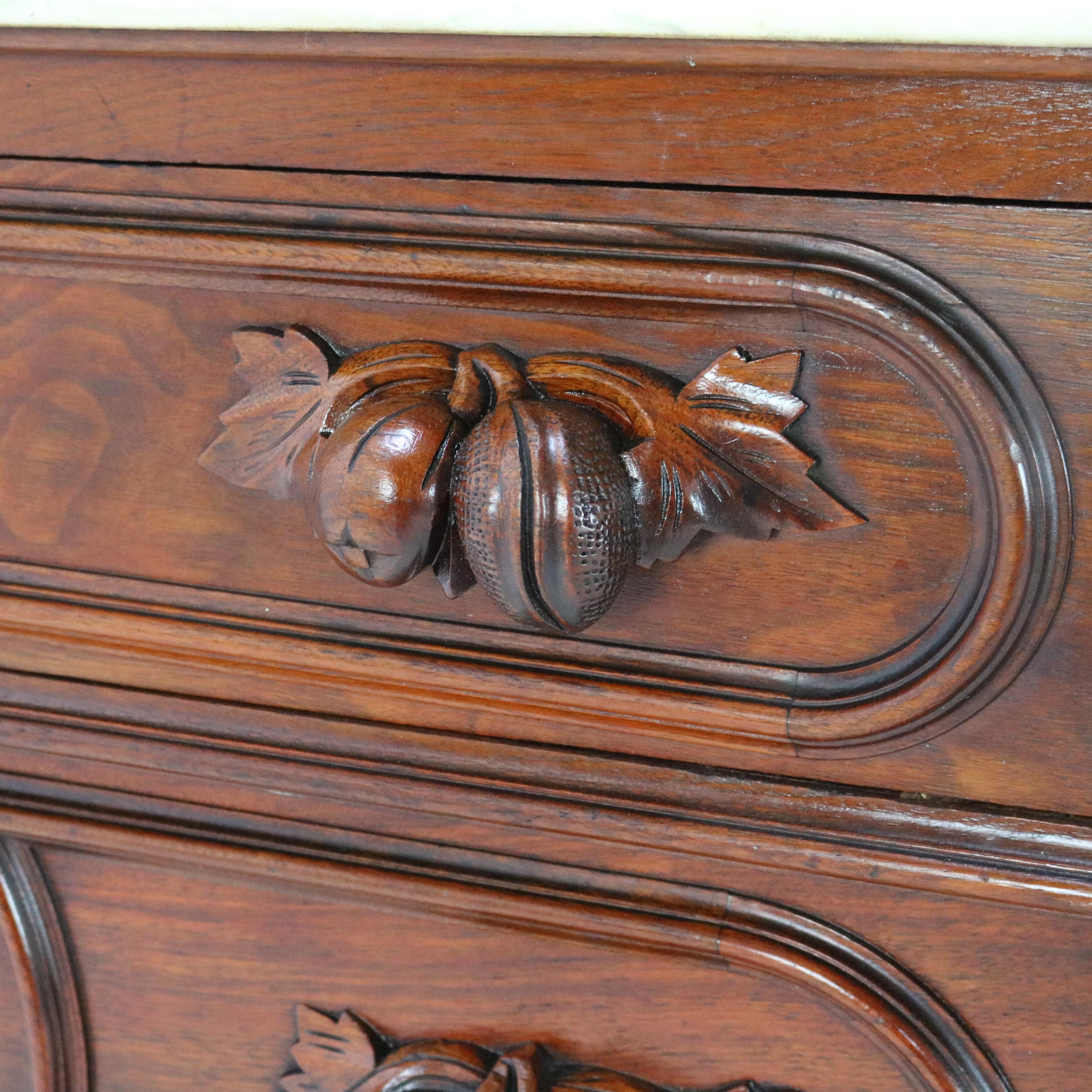 Antique Victorian Renaissance Revival Walnut Marble Top & Mirrored Dresser C1890 6