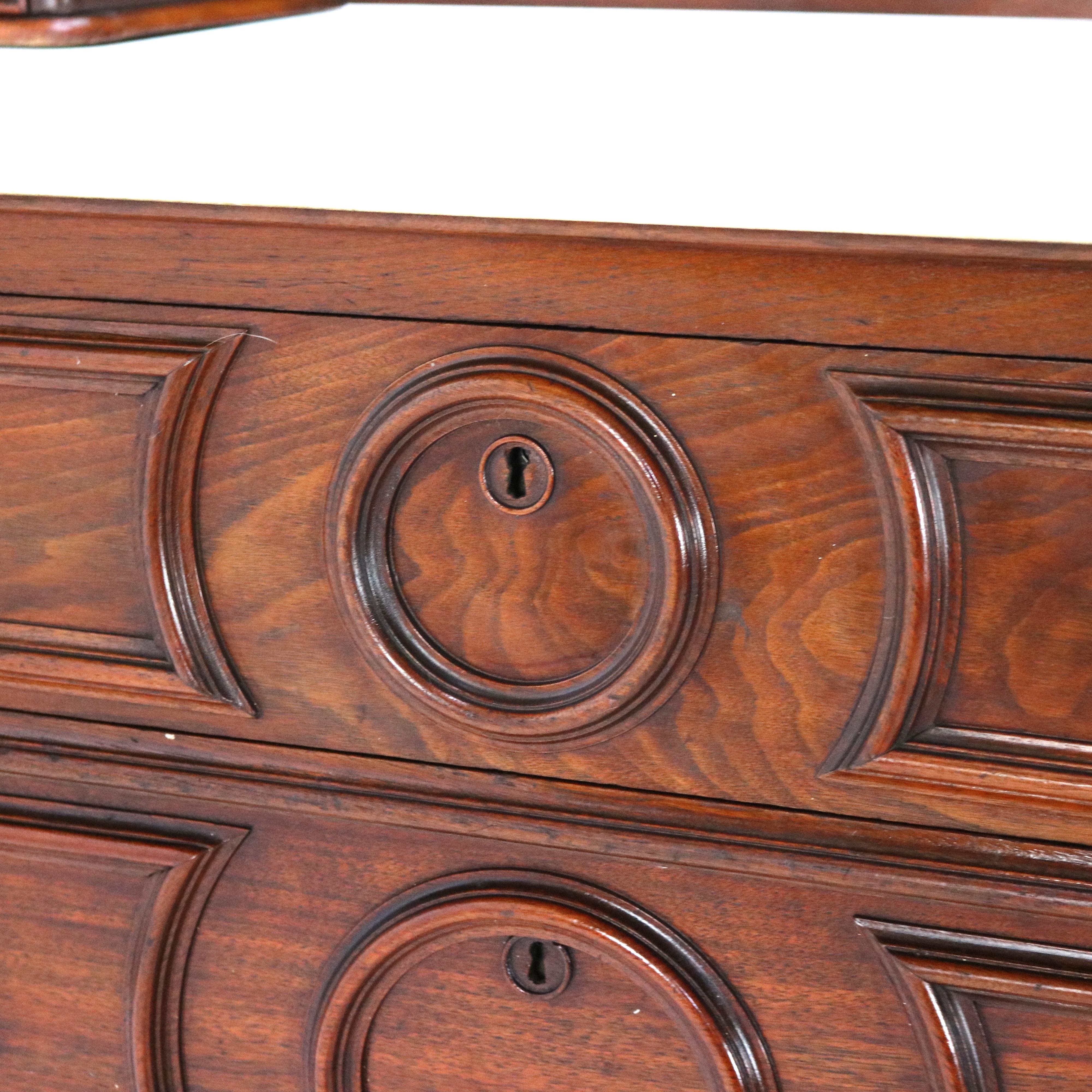 Antique Victorian Renaissance Revival Walnut Marble Top & Mirrored Dresser C1890 7