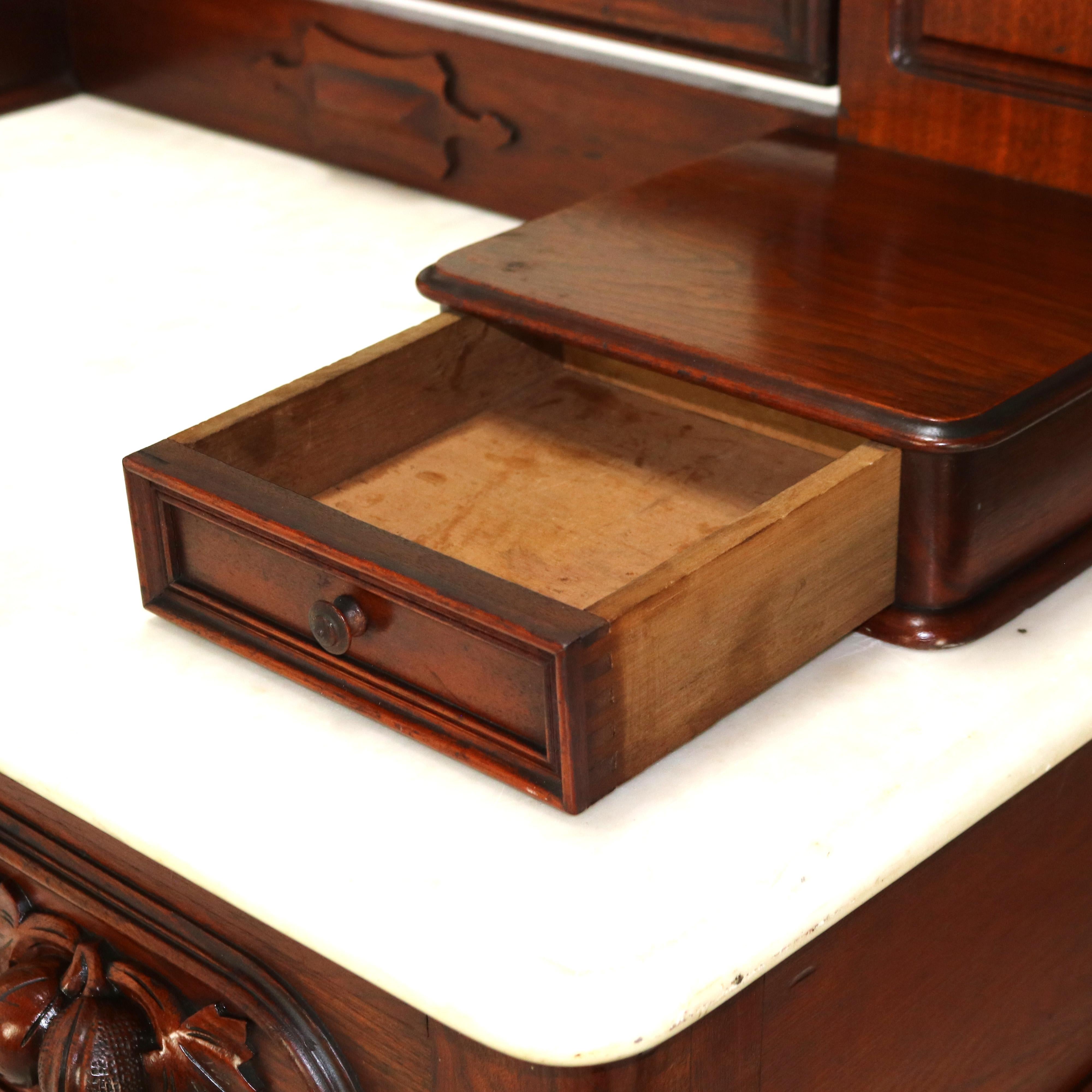 Antique Victorian Renaissance Revival Walnut Marble Top & Mirrored Dresser C1890 In Good Condition In Big Flats, NY