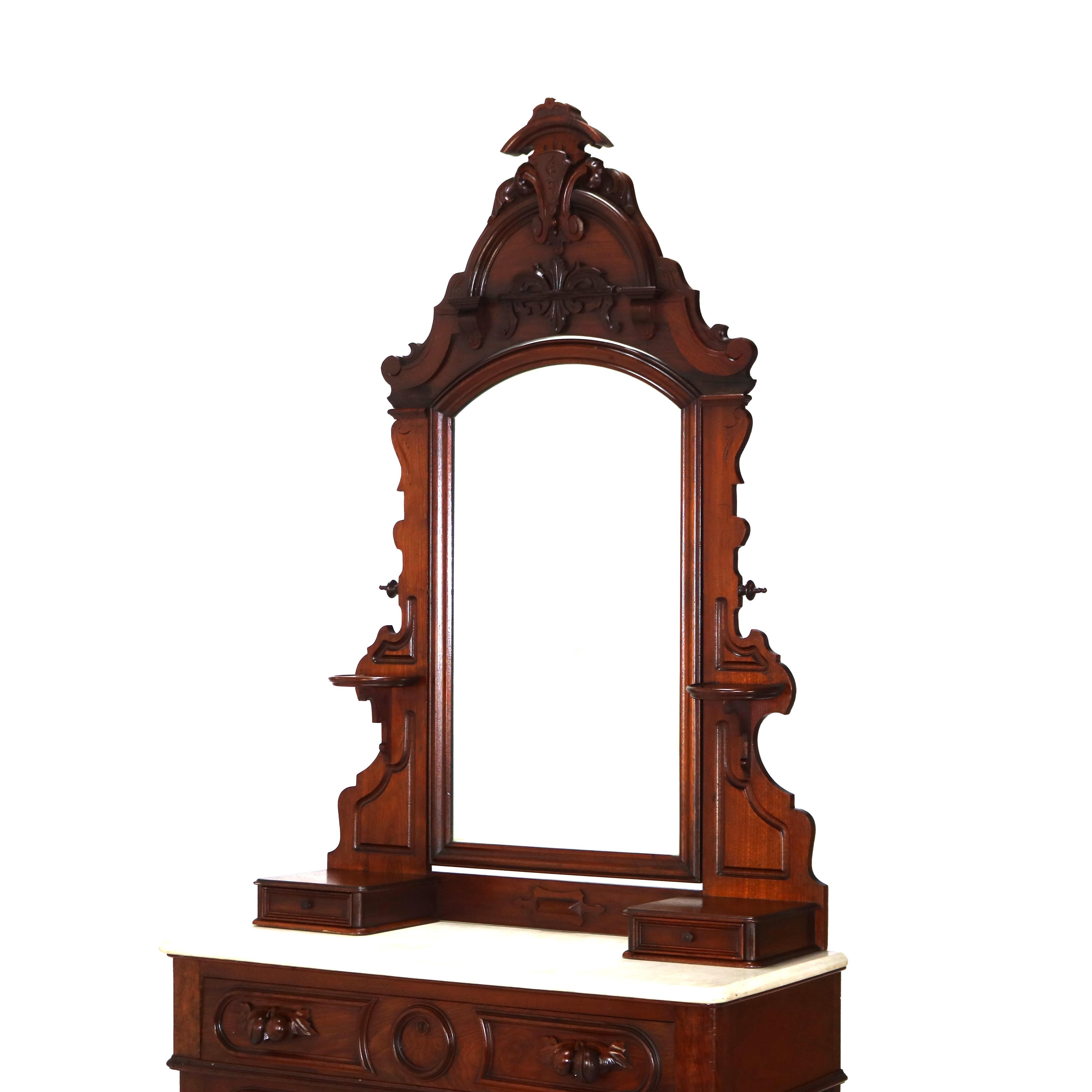 Antique Victorian Renaissance Revival Walnut Marble Top & Mirrored Dresser C1890 1