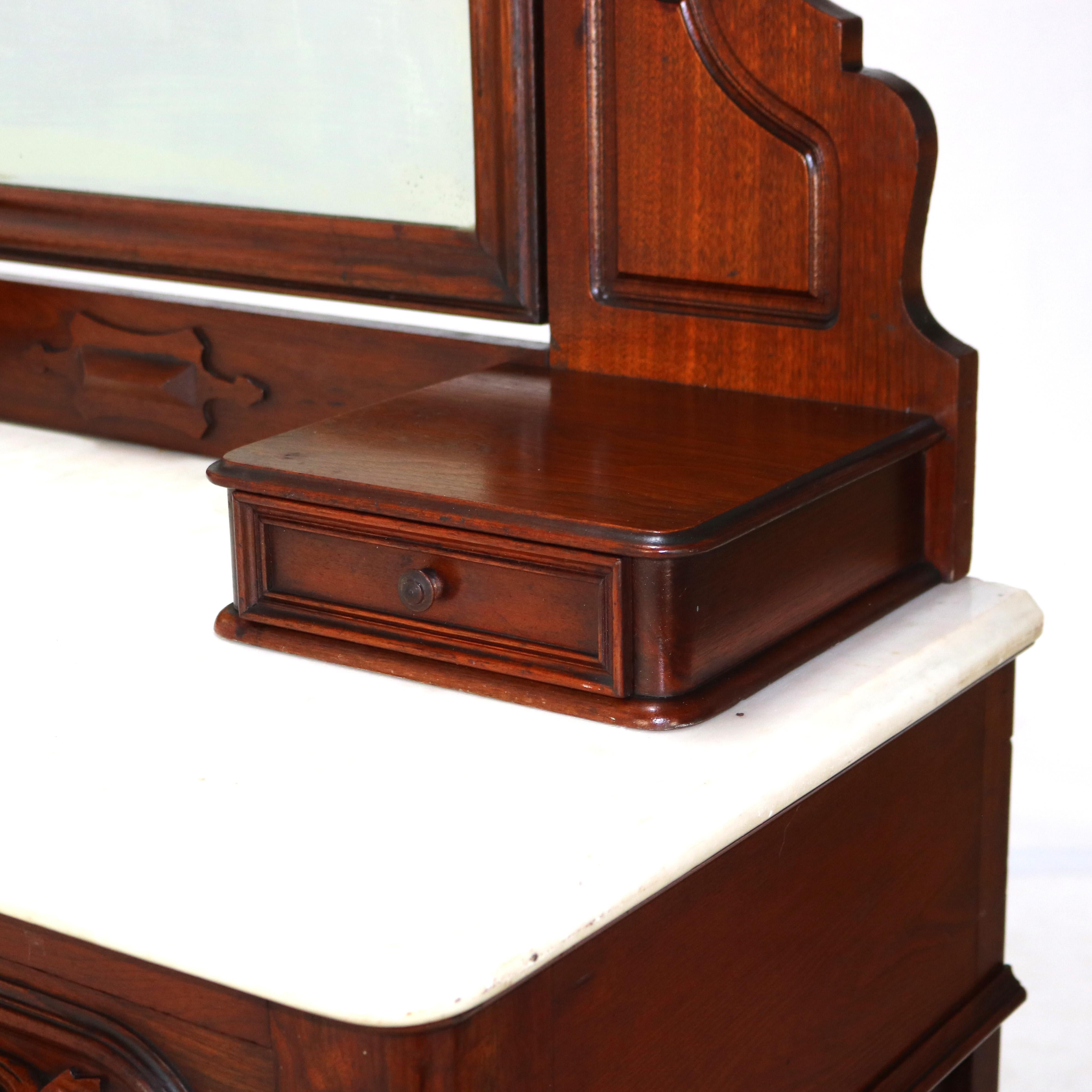 Antique Victorian Renaissance Revival Walnut Marble Top & Mirrored Dresser C1890 2