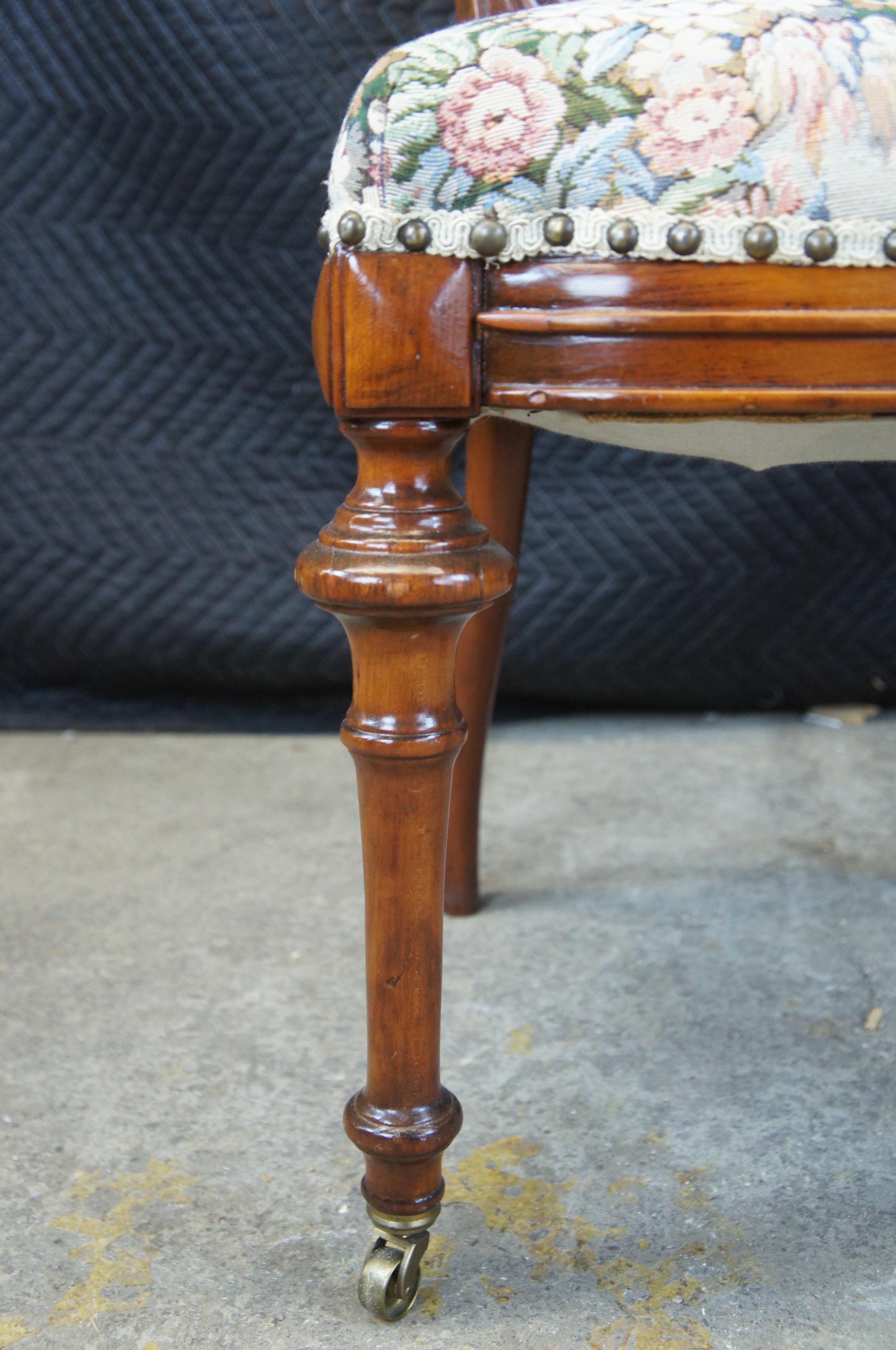 Antique Victorian Renaissance Revival Walnut Needlepoint Parlor Dining Chair 1