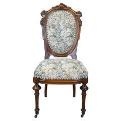 Antique Victorian Renaissance Revival Walnut Needlepoint Parlor Dining Chair