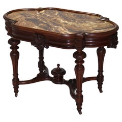 Antique Victorian Renaissance Revival Walnut Table with Inset Honey Onyx c1870