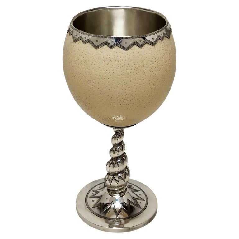 Antique Victorian Renaissance Style Silver & Ostrich Egg Goblet / Cup 1863