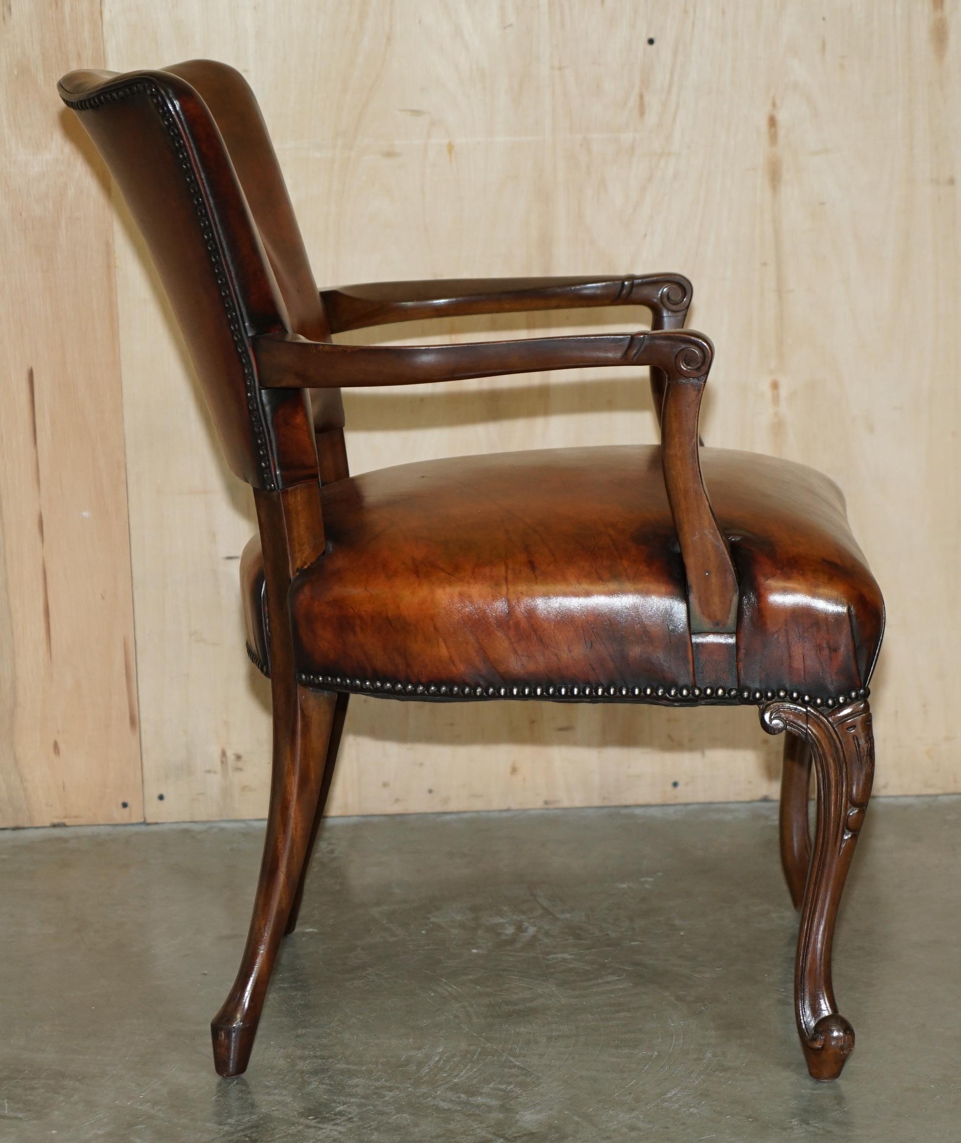 ANTiQUE VICTORIAN RESTORED HAND DYED CIGAR BROWN LEATHER OFFICE DESK CHAIR For Sale 6