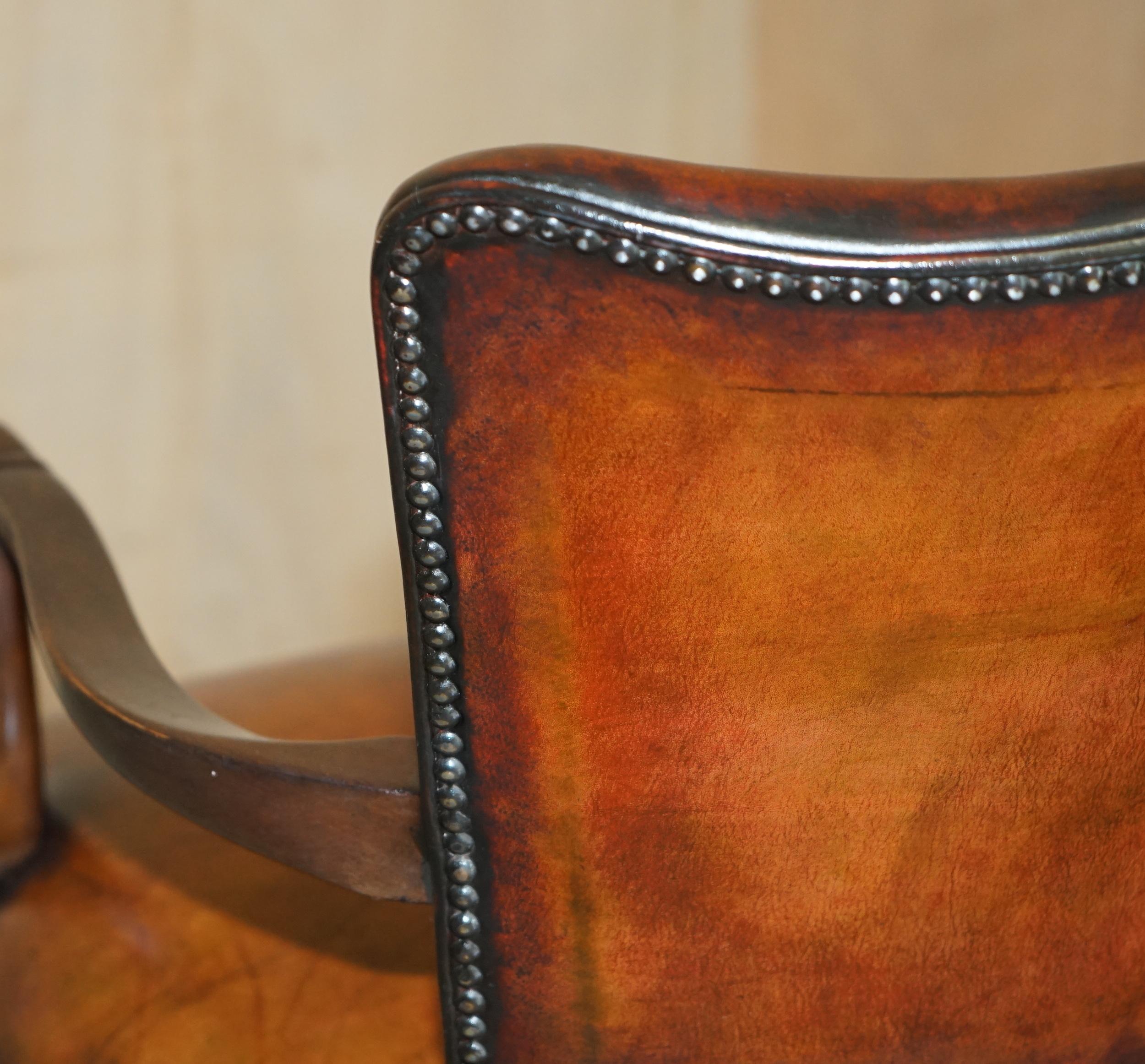ANTiQUE VICTORIAN RESTORED HAND DYED CIGAR BROWN LEATHER OFFICE DESK CHAIR For Sale 9