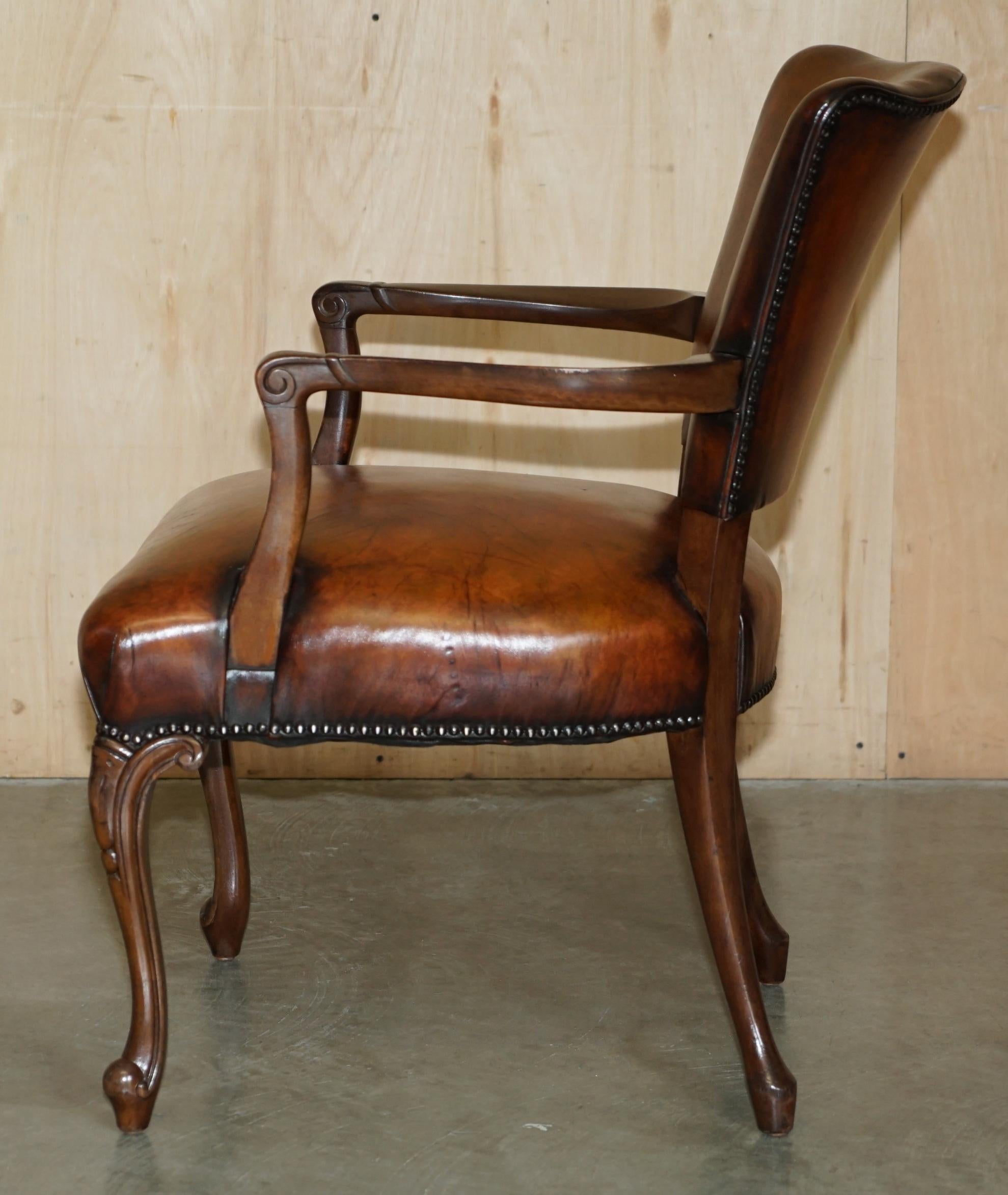 ANTiQUE VICTORIAN RESTORED HAND DYED CIGAR BROWN LEATHER OFFICE DESK CHAIR For Sale 10