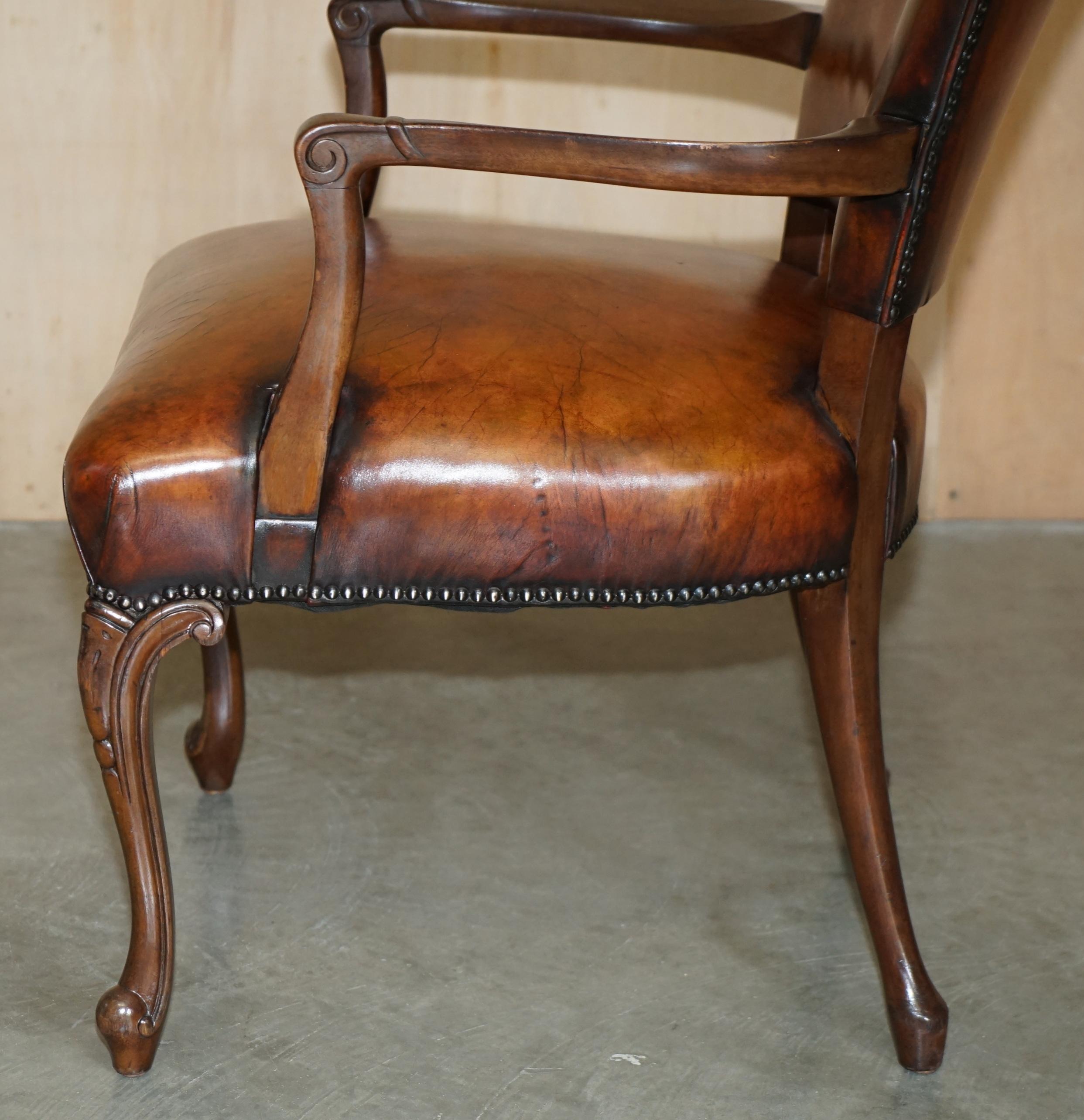 ANTiQUE VICTORIAN RESTORED HAND DYED CIGAR BROWN LEATHER OFFICE DESK CHAIR For Sale 11